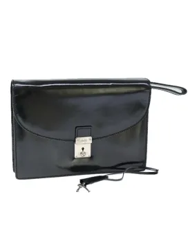 Enamel Black Clutch Bag with Key and Clochette Made in Italy