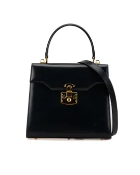 Lady Lock Leather Satchel with Detachable Strap and Push Lock Closure