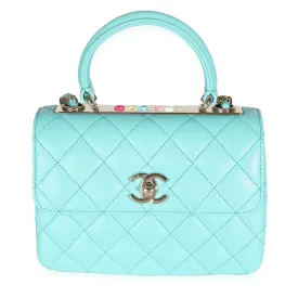 24C Turquoise Quilted Lambskin Mini Trendy Top Handle