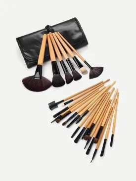 24PCS Natural Brown Professional Makeup Brush Set With Black Bag