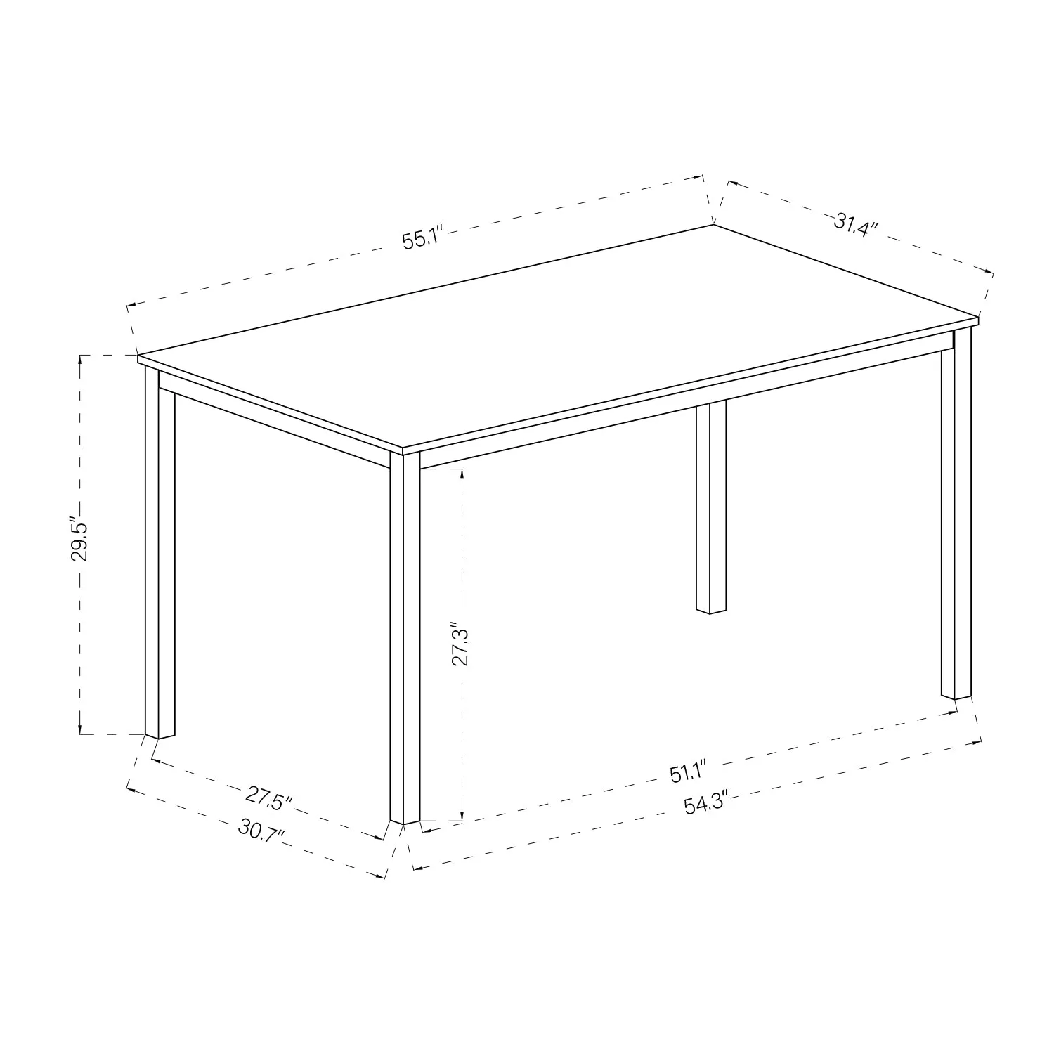 55''/59'' Dining Table with Metal Legs - Homy Casa