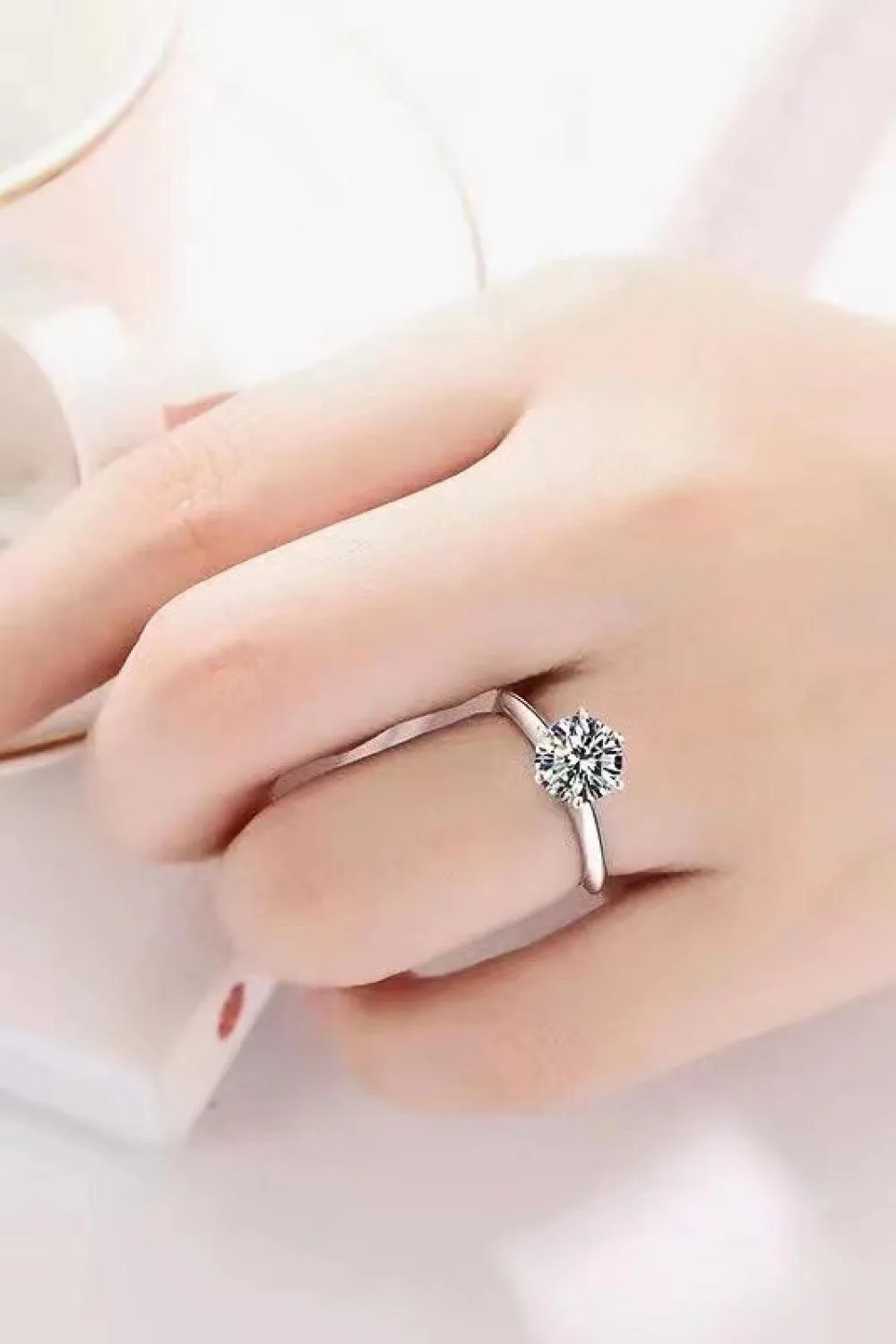 925 Sterling Silver Moissanite 6-Prong Ring