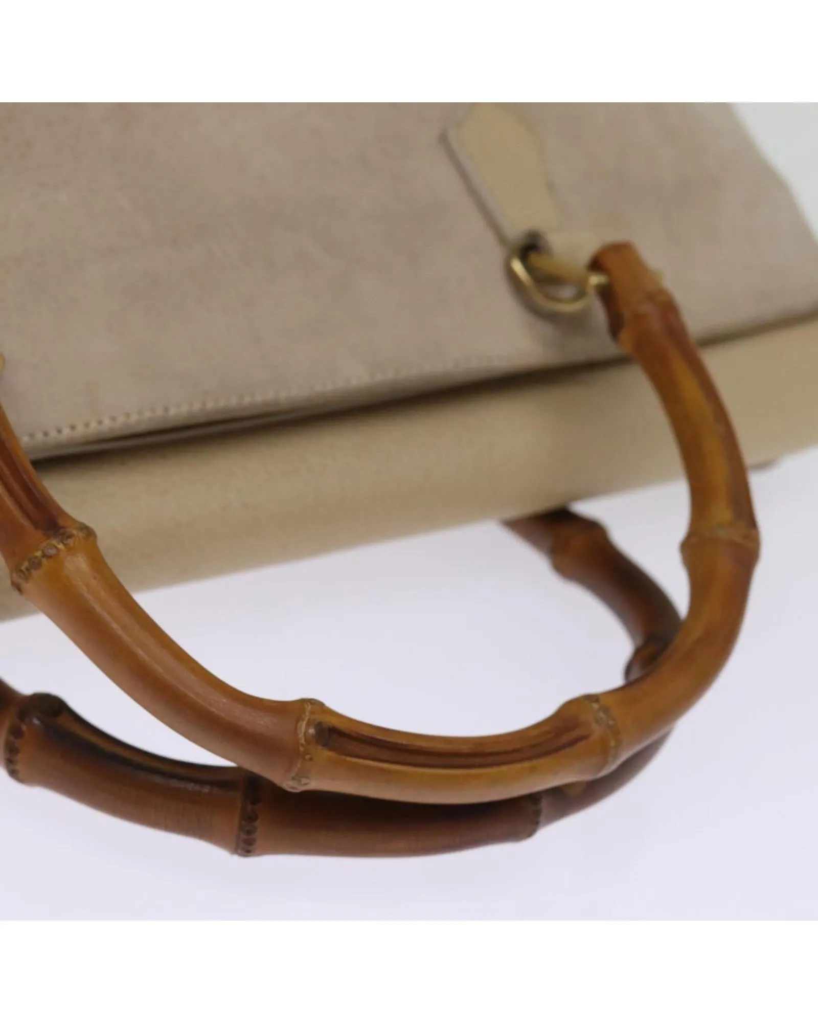 Bamboo Handle Suede Tote Bag with Shoulder Strap