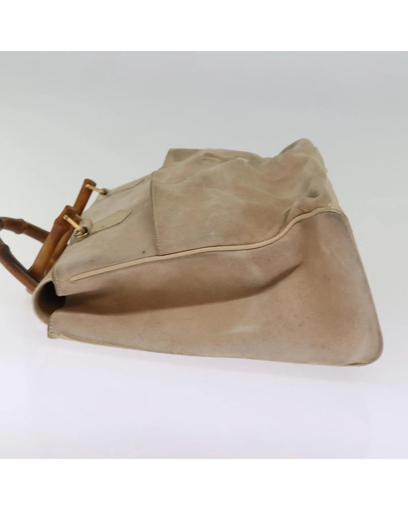 Bamboo Handle Suede Tote Bag with Shoulder Strap