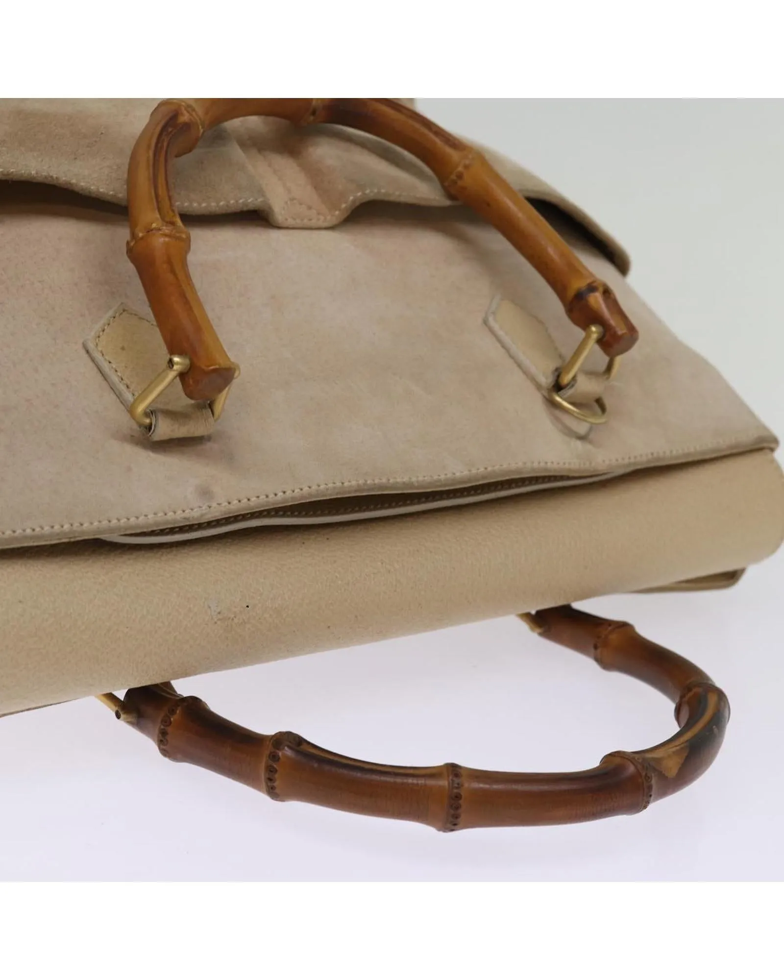 Bamboo Handle Suede Tote Bag with Shoulder Strap