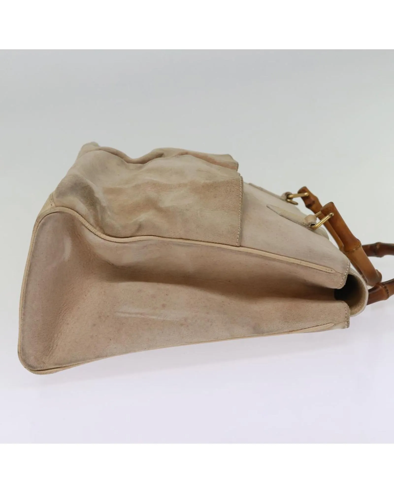 Bamboo Handle Suede Tote Bag with Shoulder Strap