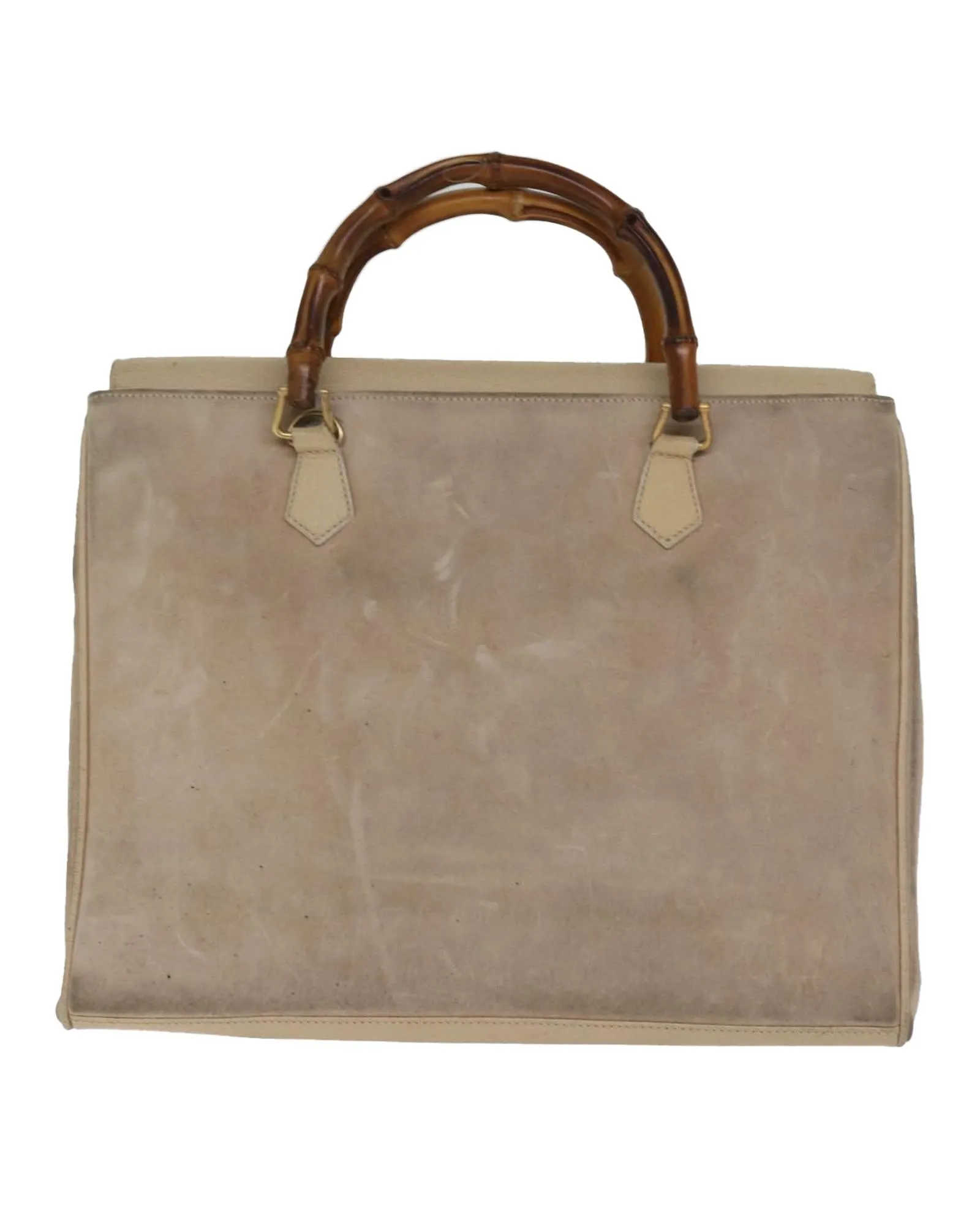 Bamboo Handle Suede Tote Bag with Shoulder Strap