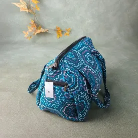 Barrel Handbags Blue with Pentagon Prints Design