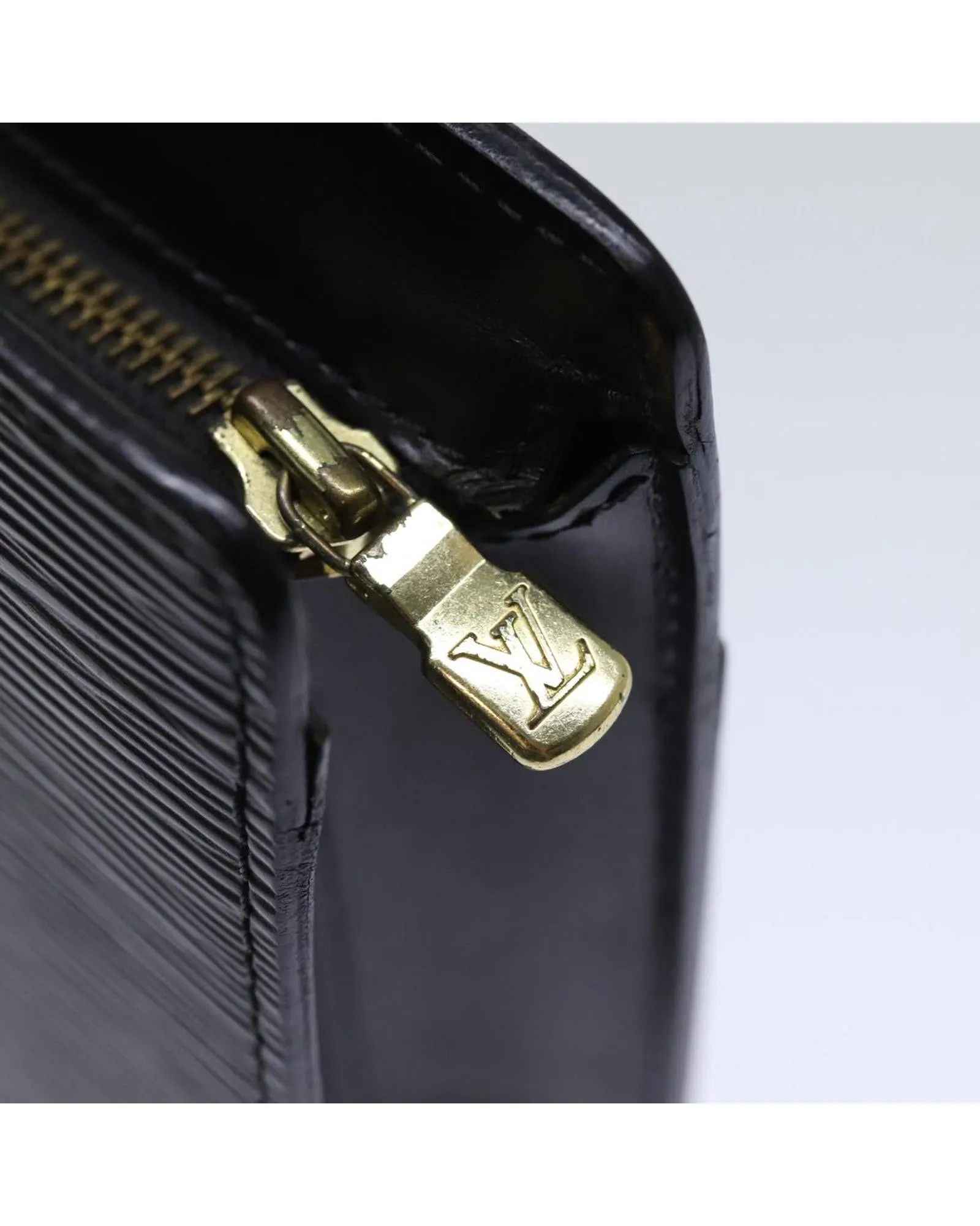 Black Epi Leather Clutch Bag with Minimalist Design