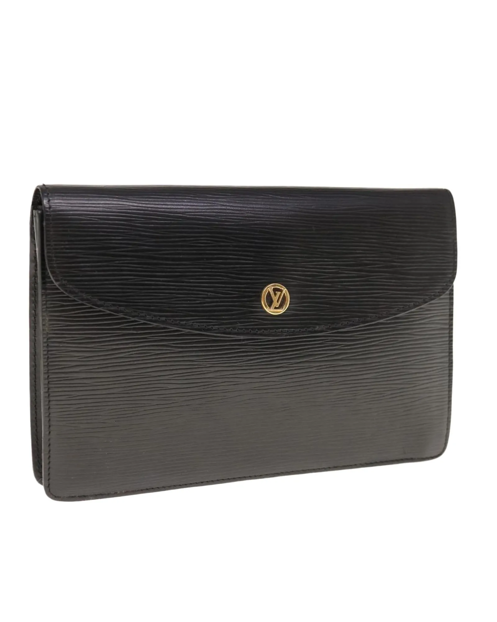 Black Epi Leather Clutch Bag with Silver-tone Hardware