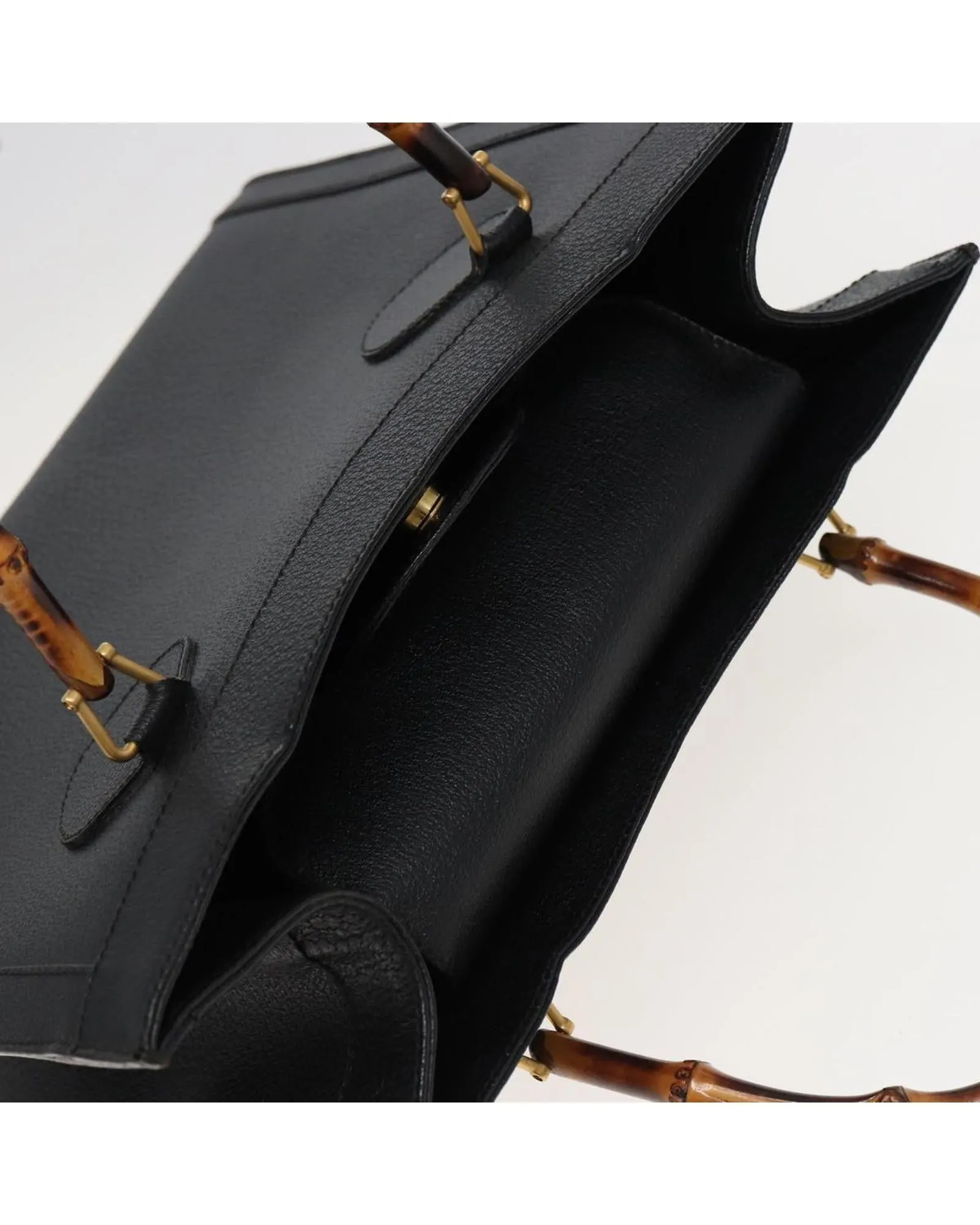 Black Leather Bamboo Hand Bag with Serial No.