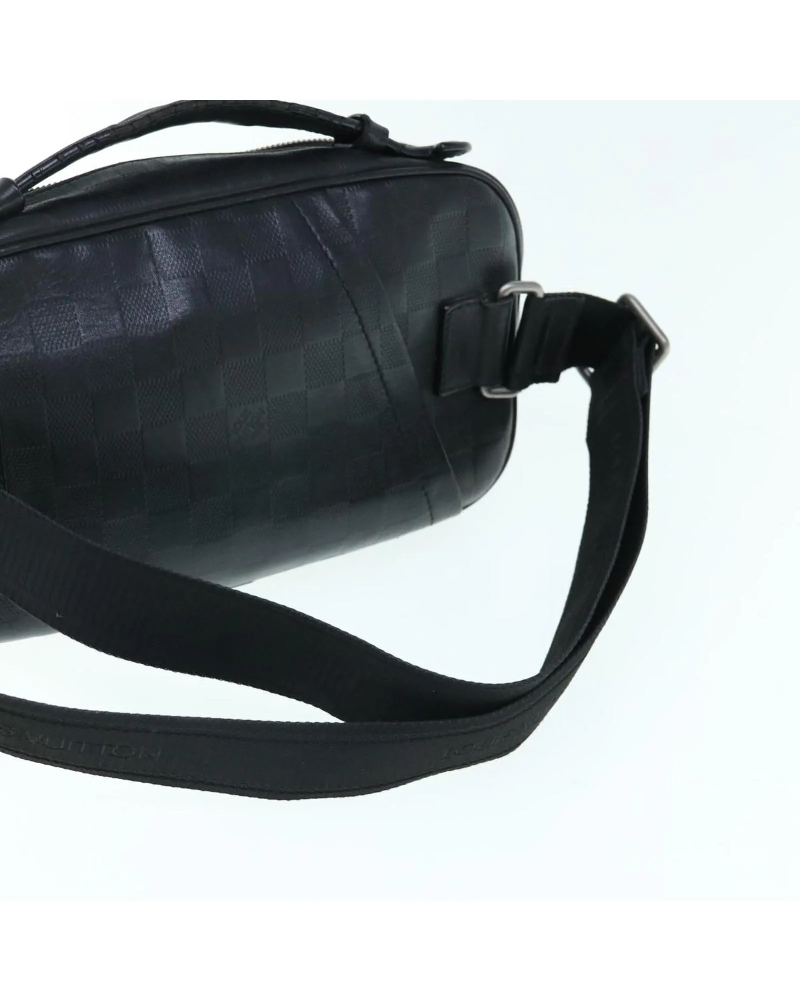 Black Leather Shoulder Bag with Damier Design - Authentic