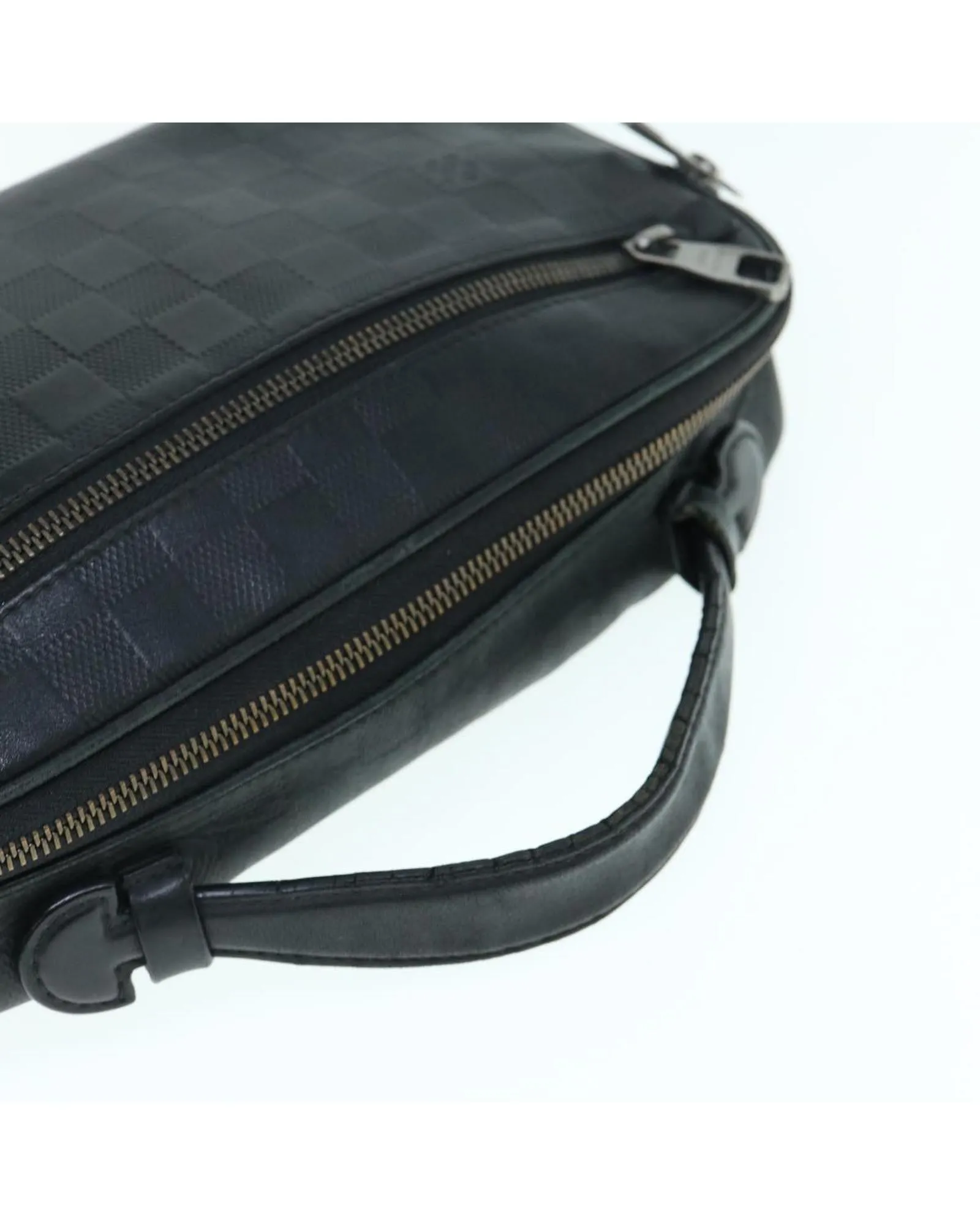 Black Leather Shoulder Bag with Damier Design - Authentic