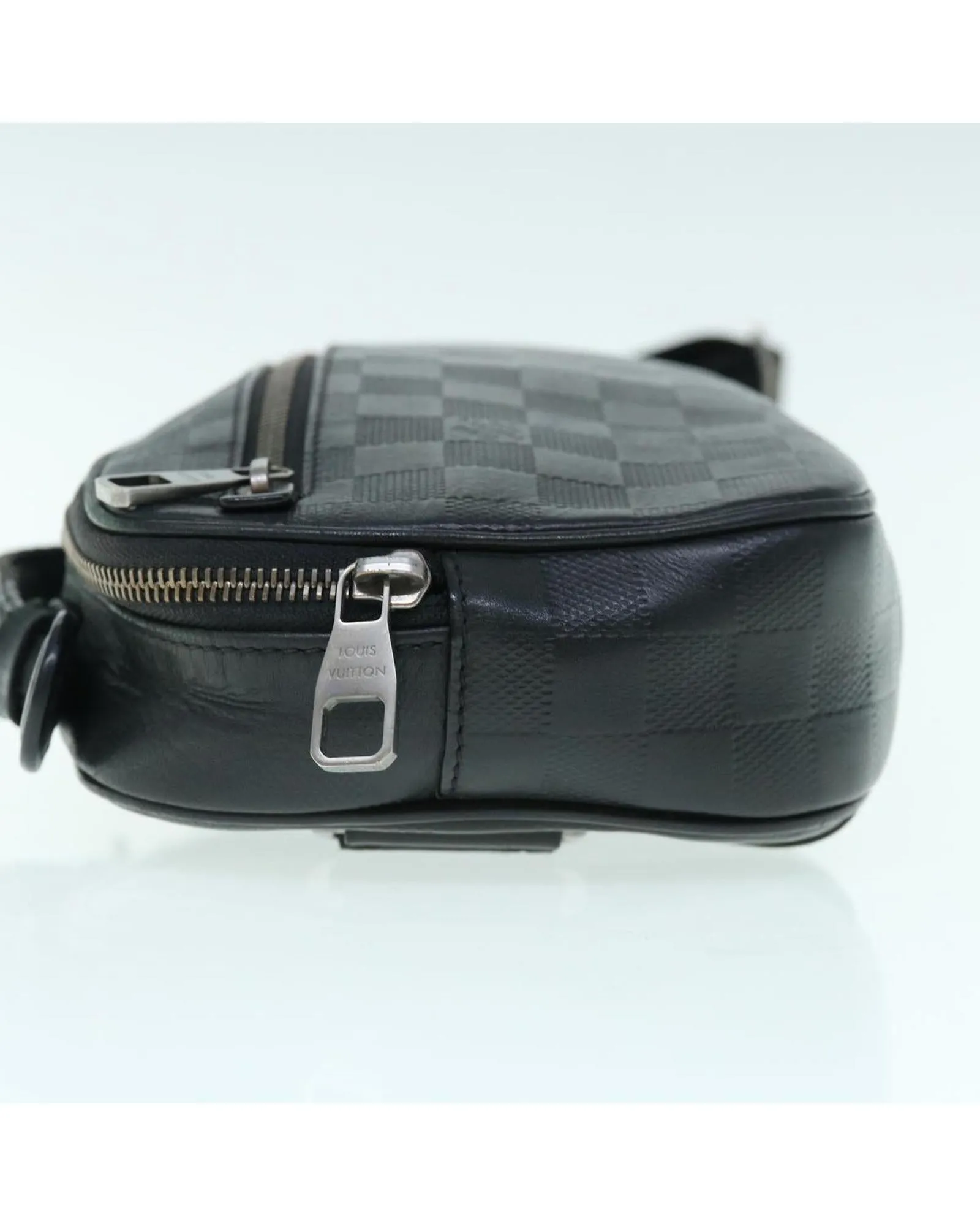 Black Leather Shoulder Bag with Damier Design - Authentic