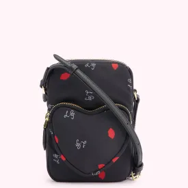 BLACK LG AND LIPS PRINT DAVIS CROSSBODY BAG