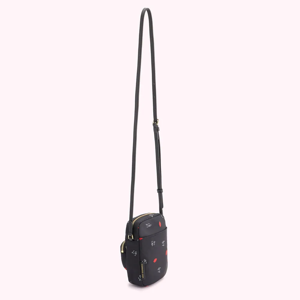 BLACK LG AND LIPS PRINT DAVIS CROSSBODY BAG