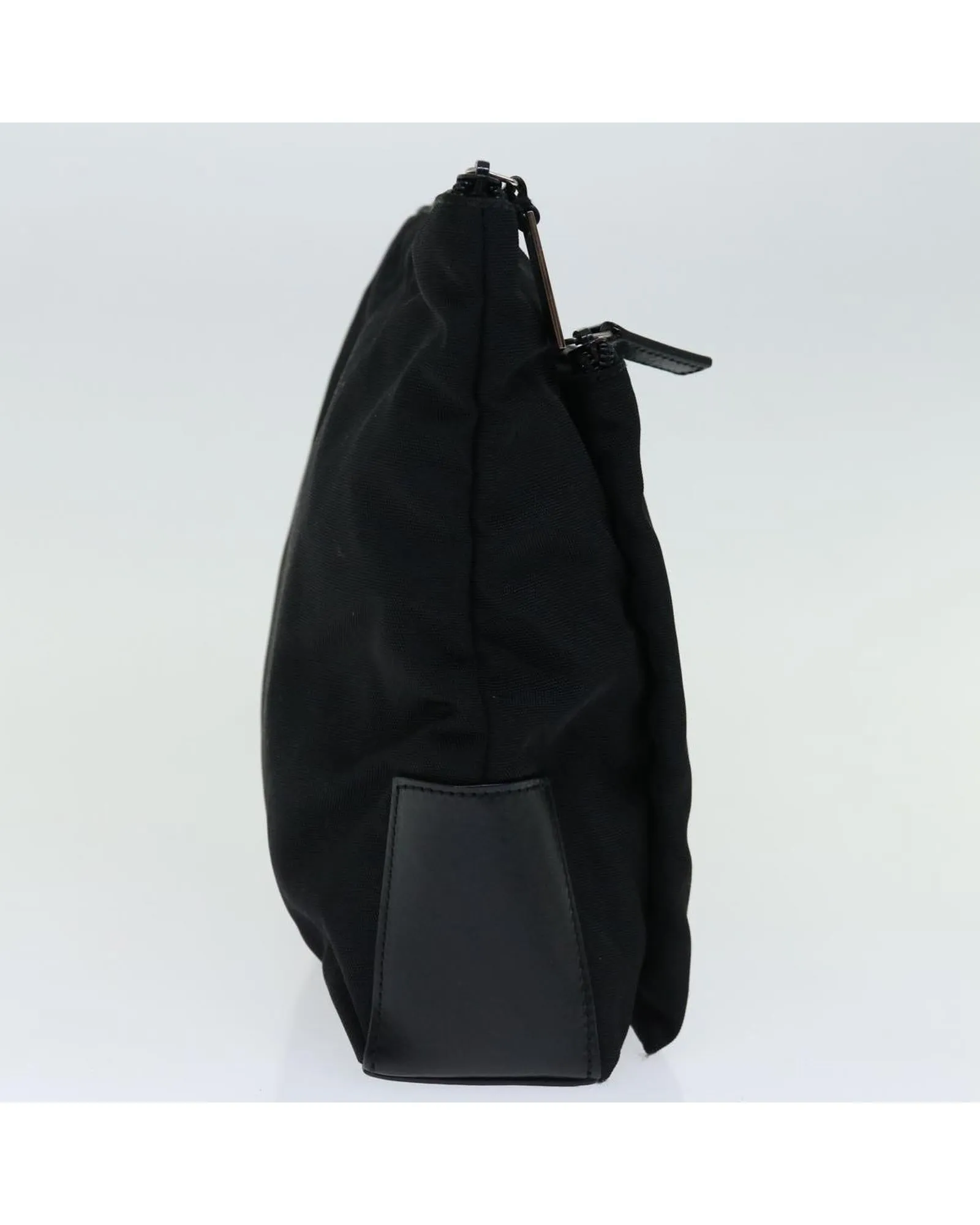 Black Nylon Clutch Bag with Metal Fittings - Made in Italy