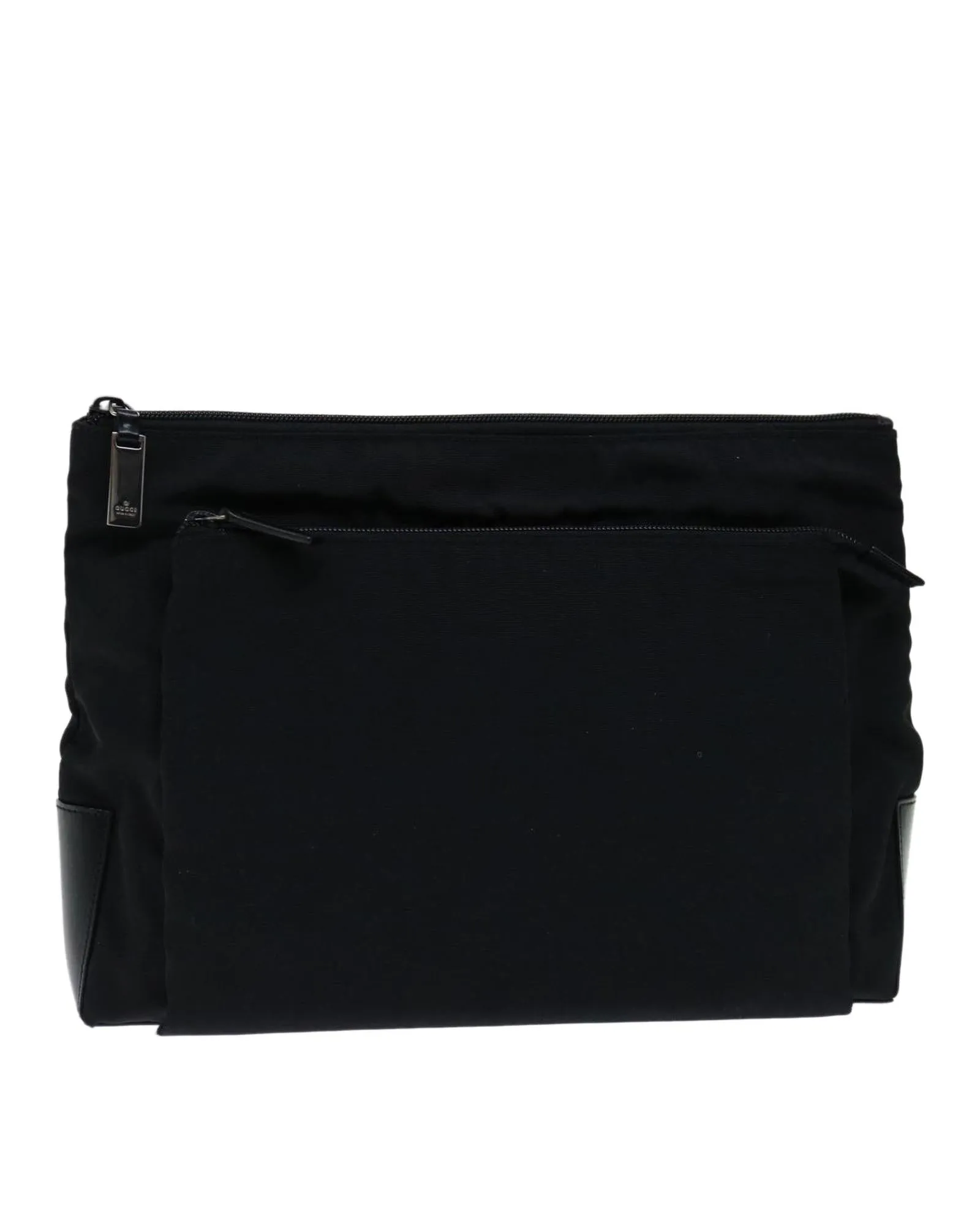 Black Nylon Clutch Bag with Metal Fittings - Made in Italy