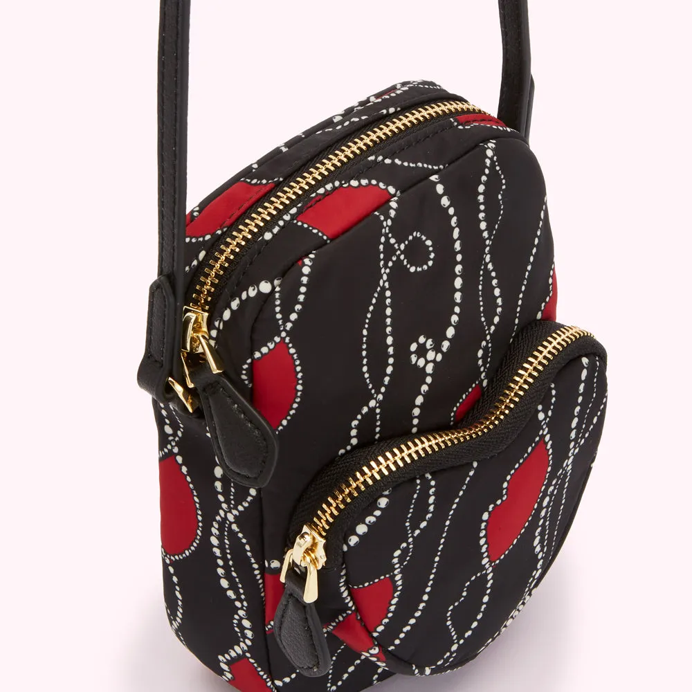 BLACK PEARLY LIP PRINT DAVIS CROSSBODY BAG