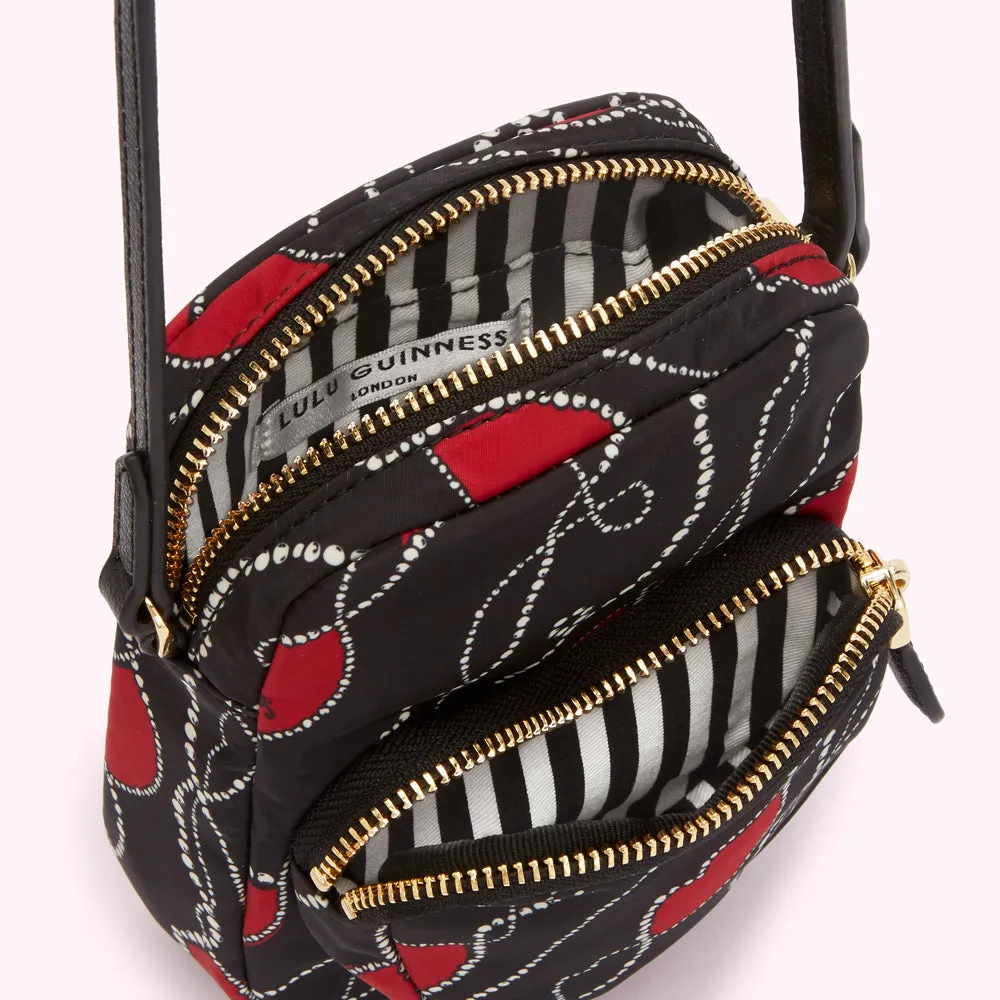 BLACK PEARLY LIP PRINT DAVIS CROSSBODY BAG