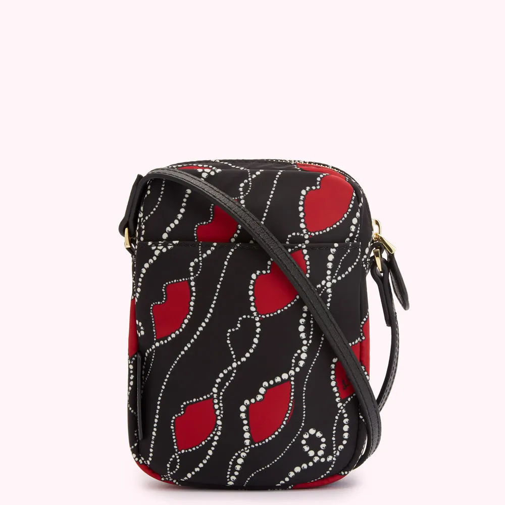 BLACK PEARLY LIP PRINT DAVIS CROSSBODY BAG