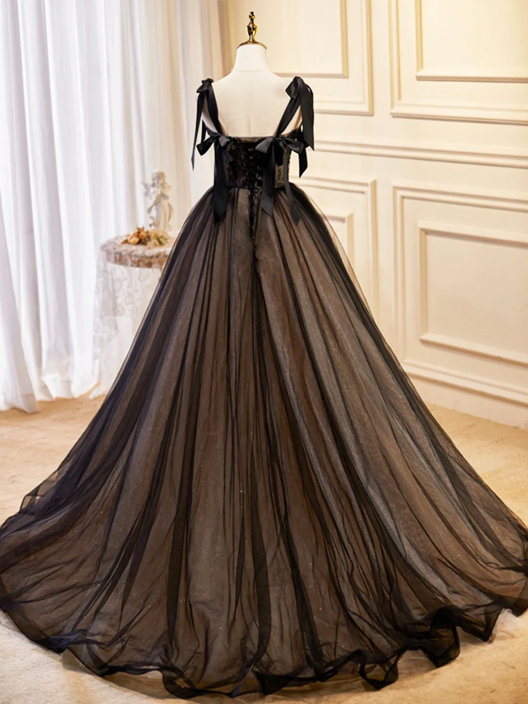 Black Tulle Lace Long Prom Dress Black Evening Party Dress