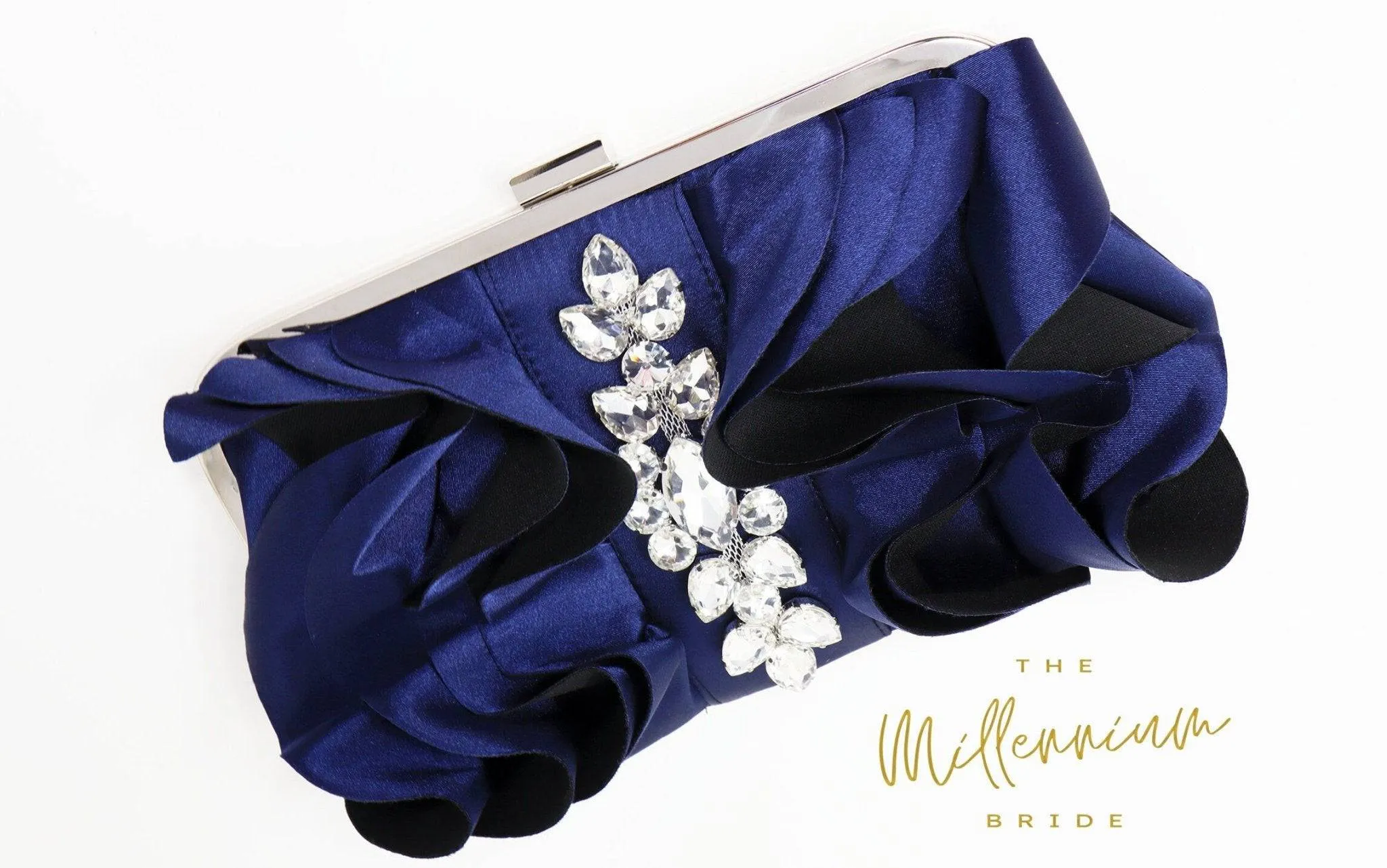 Blue Rose Crystal Satin Floral Wedding Bag, Statement Bag, Evening Clutch, Bridal Clutch, Bridal Bag, Cross Body Bag