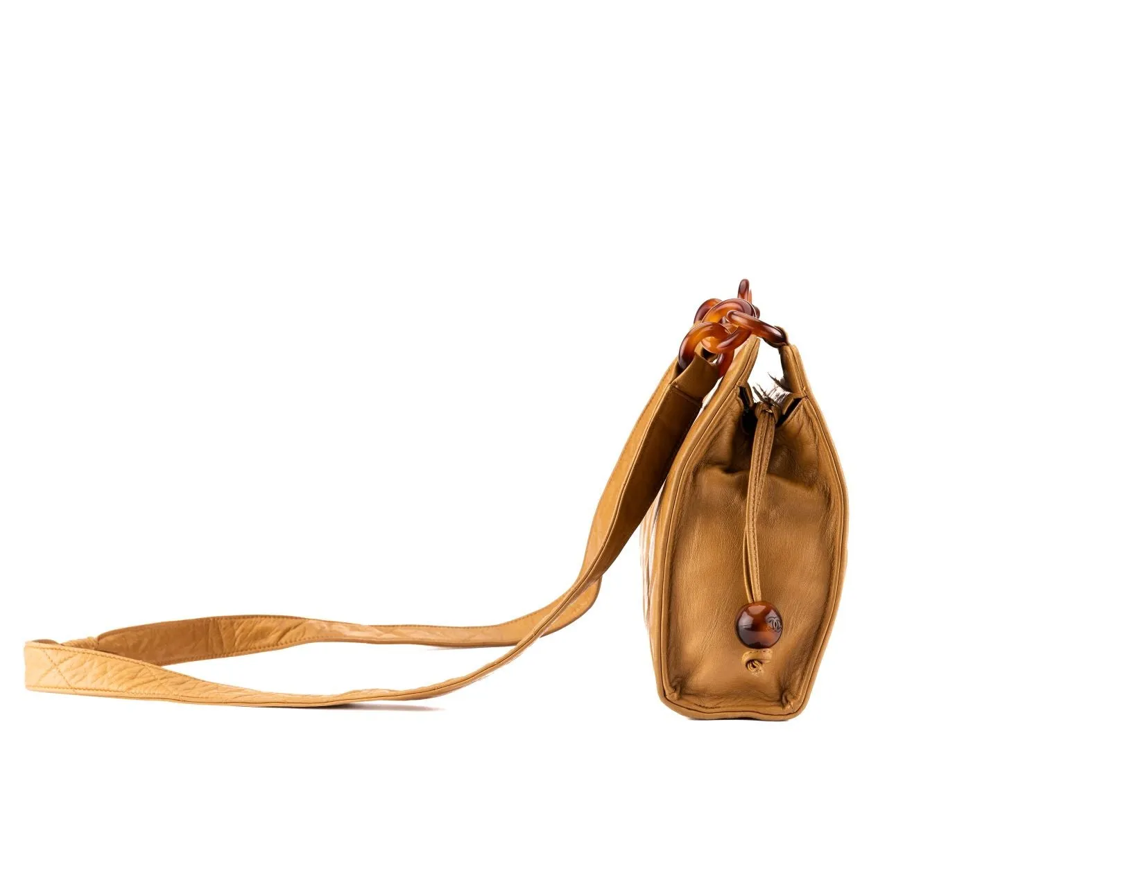 Brown Lamb Skin Matelasse Chain Shoulder Bag