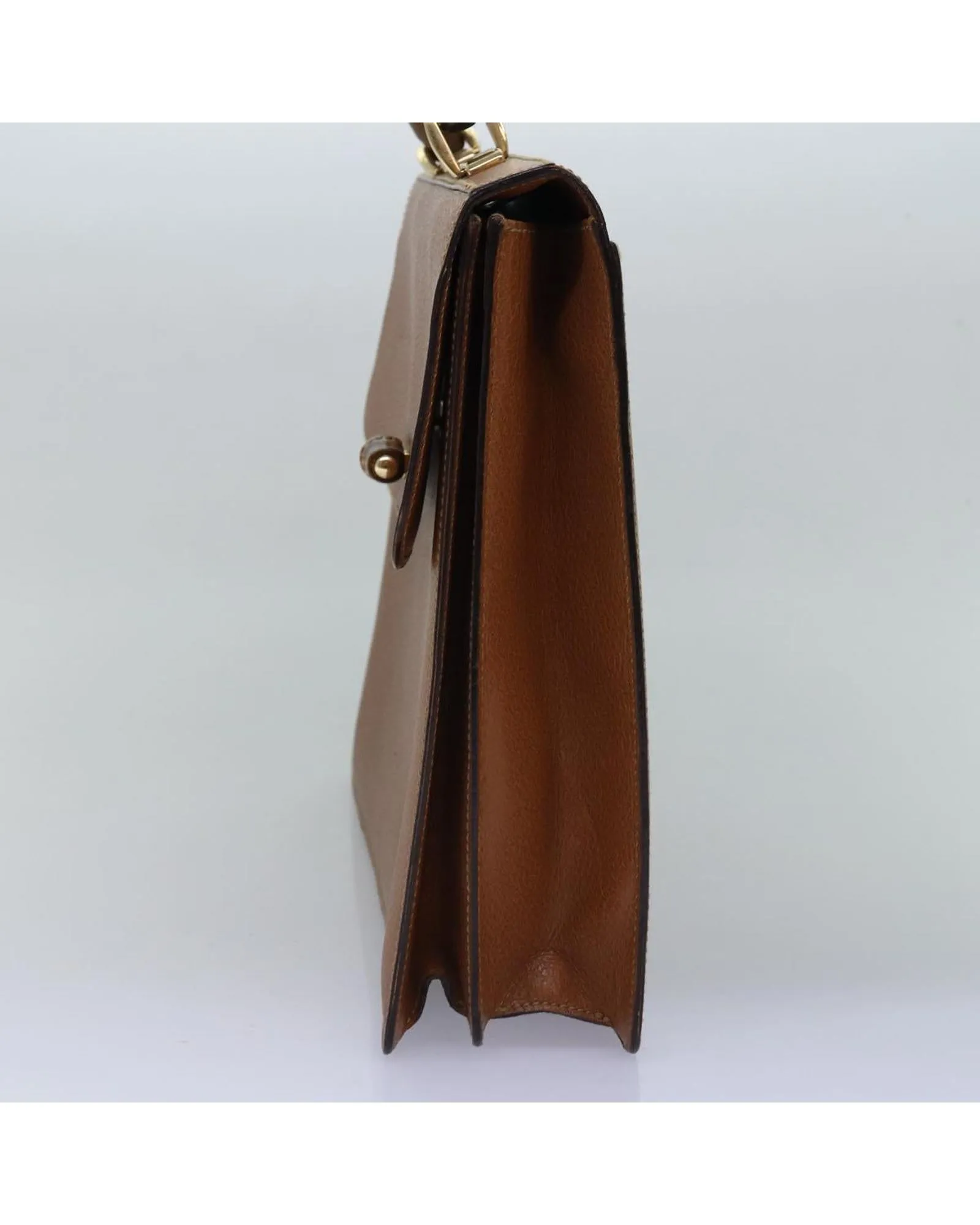 Brown Leather Bamboo Hand Bag with Handle Drop