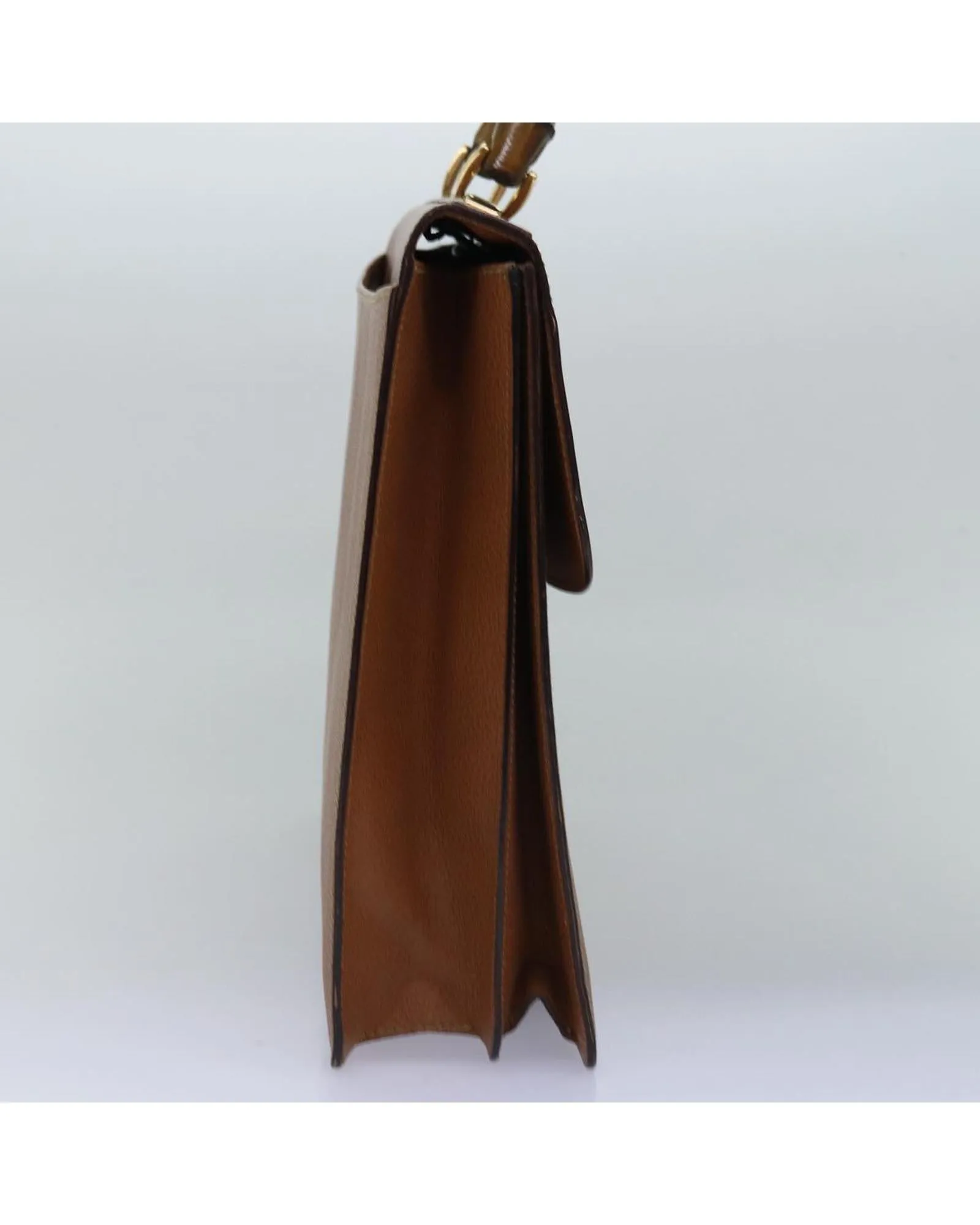 Brown Leather Bamboo Hand Bag with Handle Drop