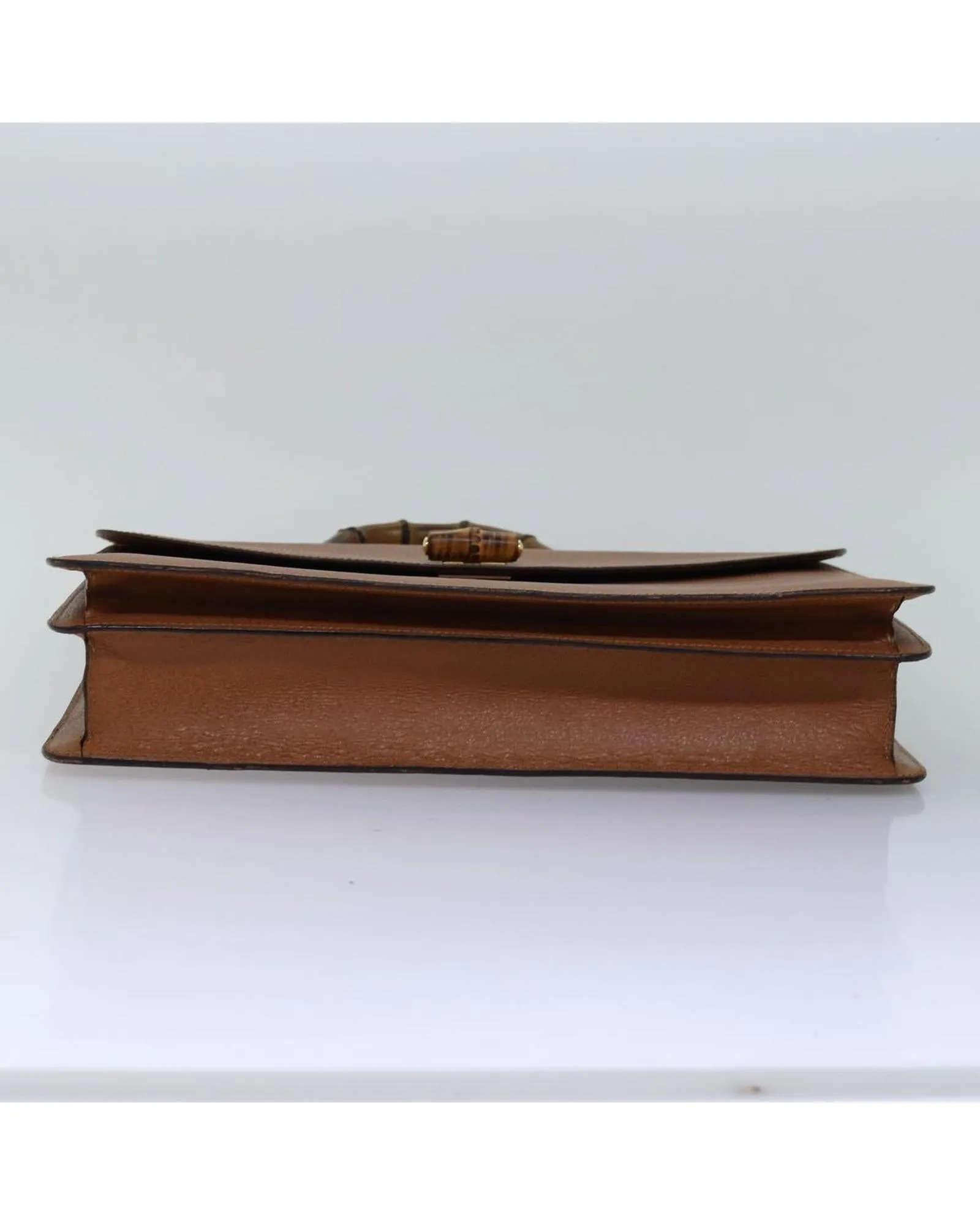 Brown Leather Bamboo Hand Bag with Handle Drop