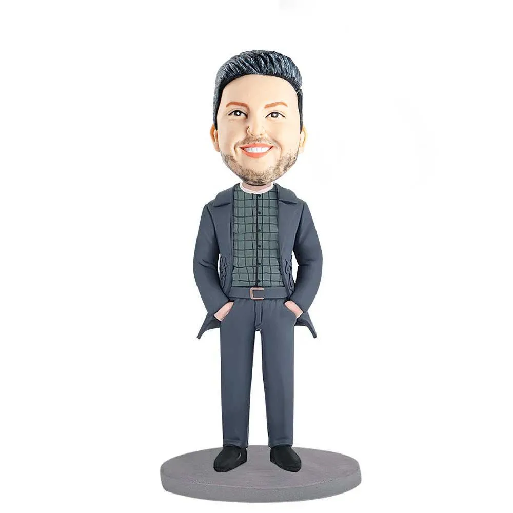 Business Suit Male with Hands in Pockets Boss Gift Office Custom Figure Bobblehead