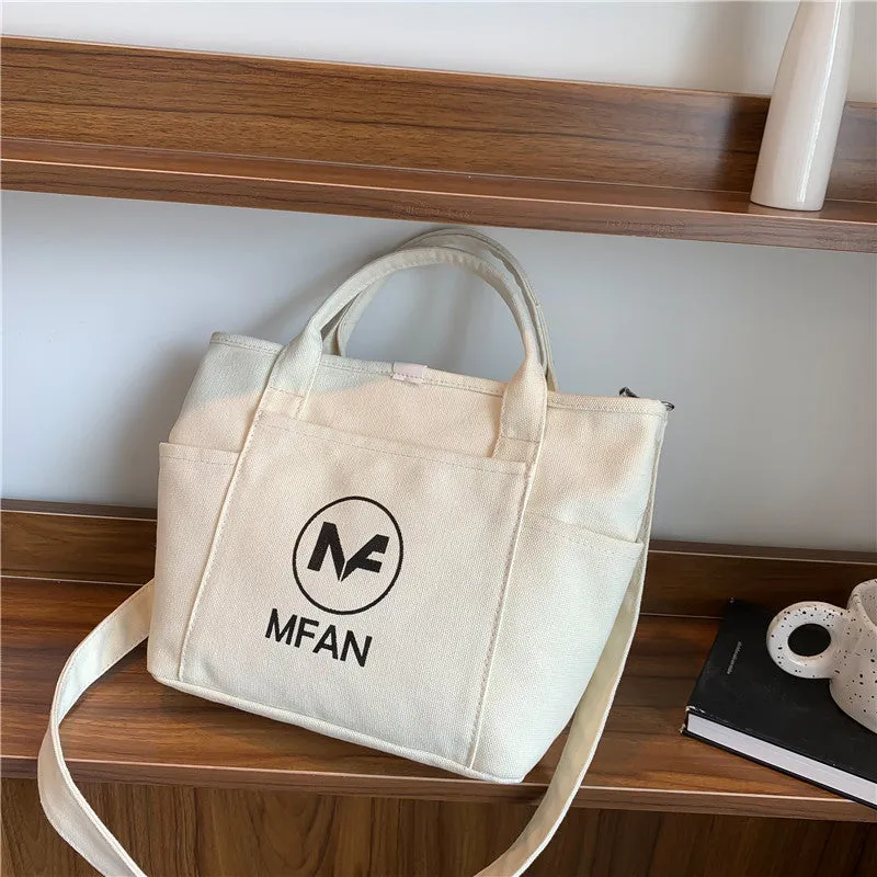 Casual Canvas Tote Bag with Removable Strap - Zipper Closure, Polyester Lining, Positioning Printing - Perfect for Work, Office, School, and Daily Use