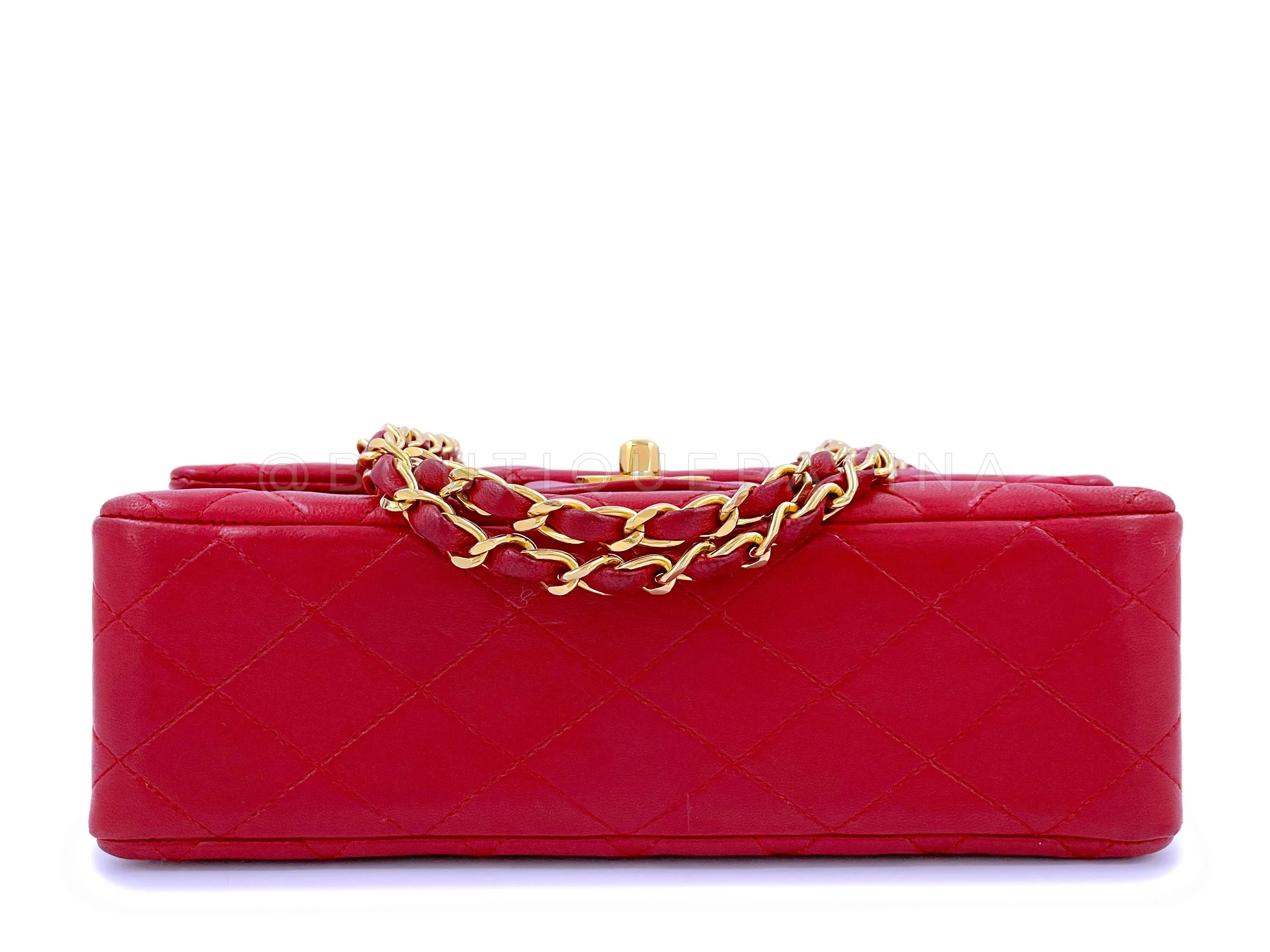 Chanel 1987 Vintage Red Small Classic Double Flap Bag 24k GHW