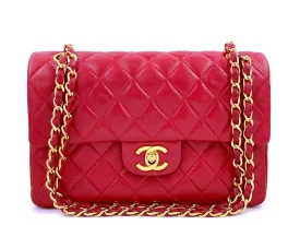 Chanel 1987 Vintage Red Small Classic Double Flap Bag 24k GHW