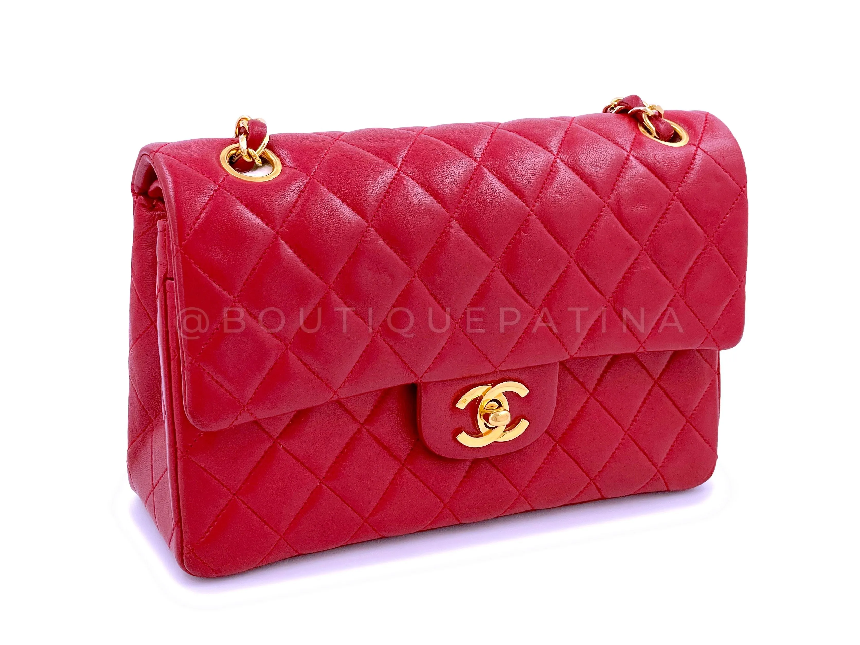 Chanel 1987 Vintage Red Small Classic Double Flap Bag 24k GHW