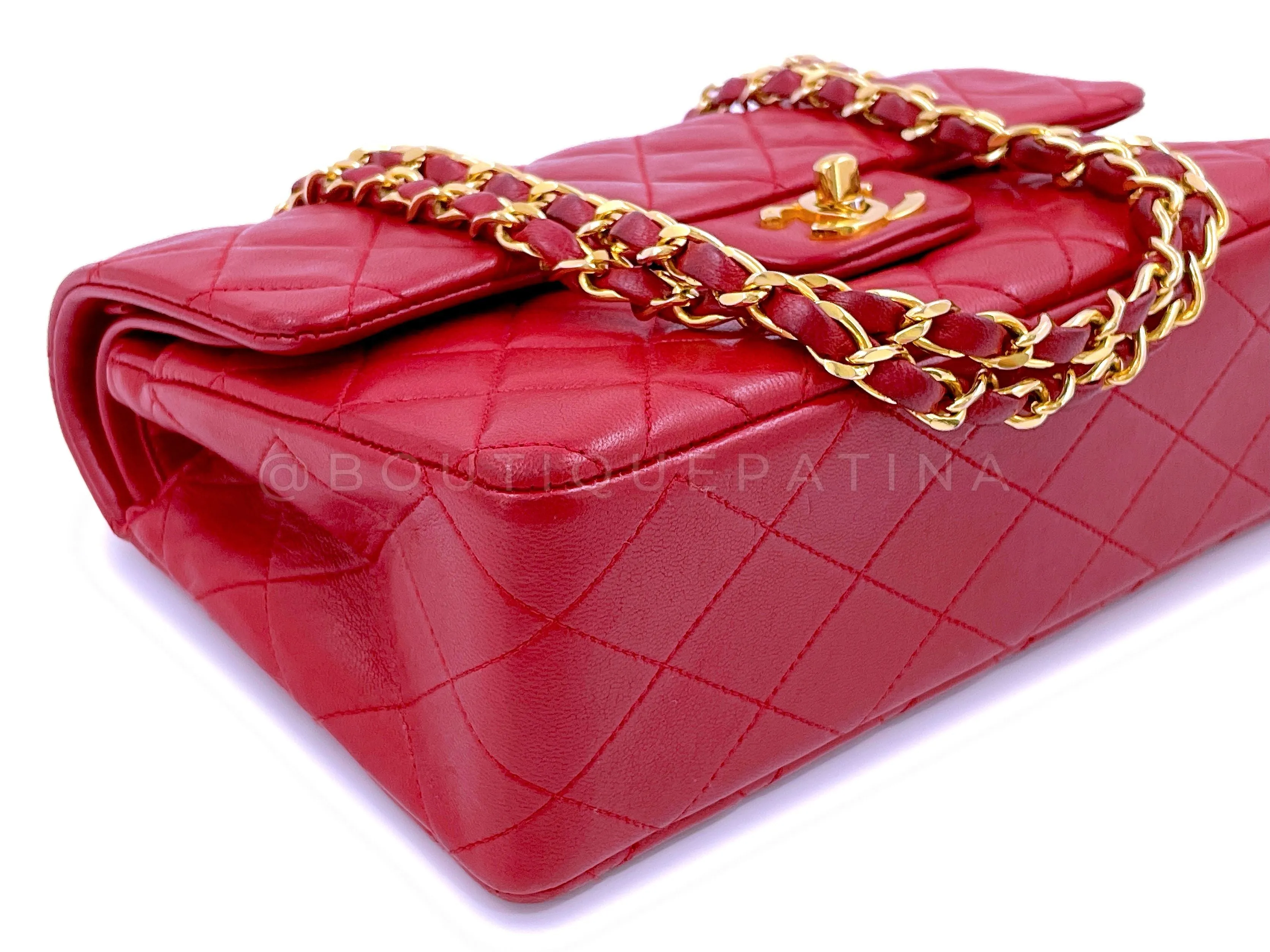 Chanel 1987 Vintage Red Small Classic Double Flap Bag 24k GHW