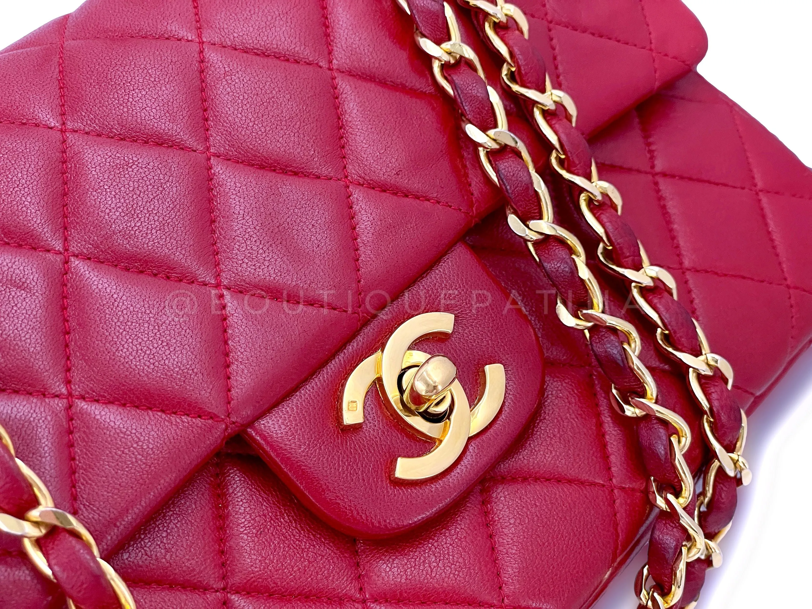 Chanel 1987 Vintage Red Small Classic Double Flap Bag 24k GHW