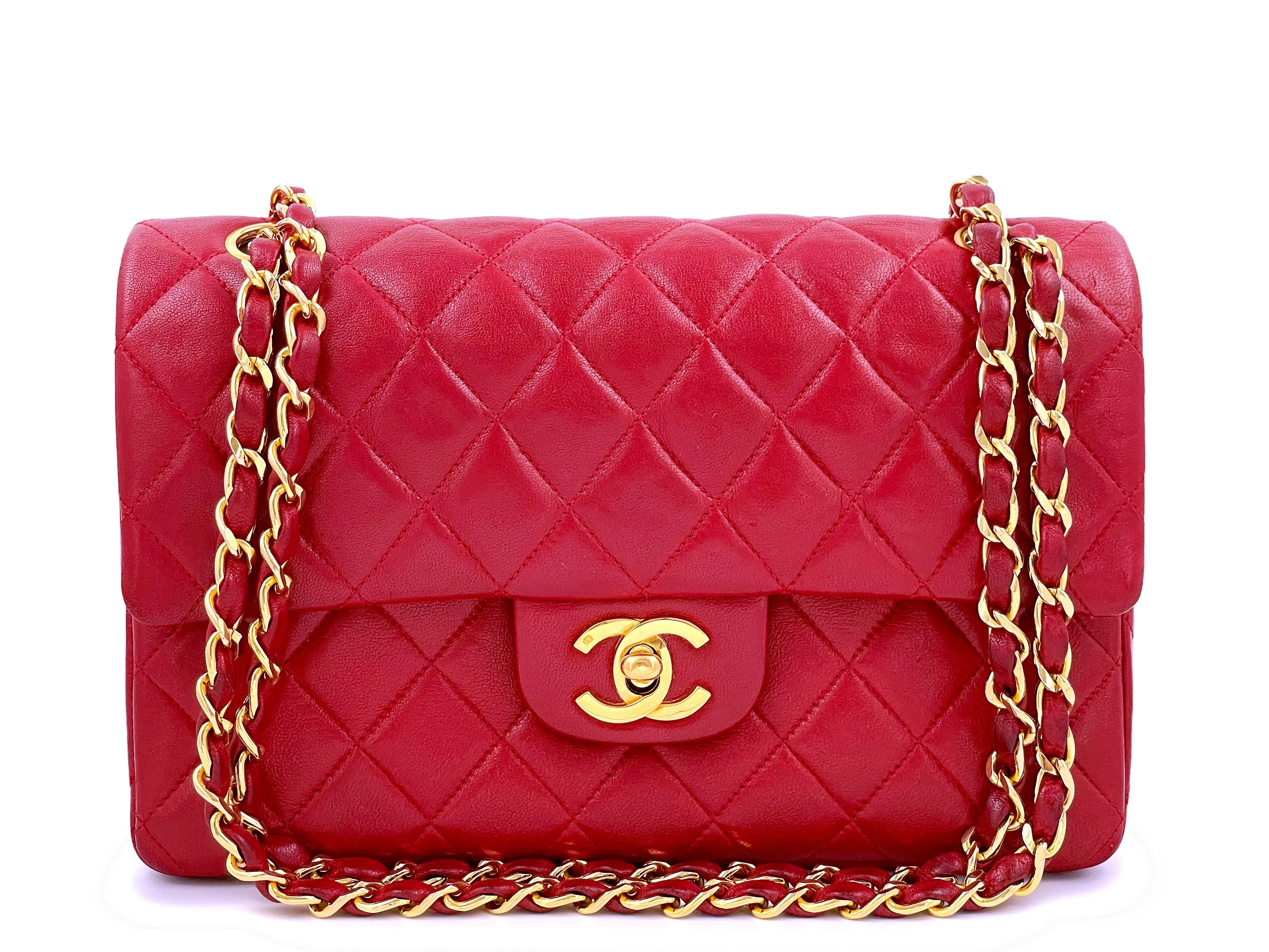 Chanel 1987 Vintage Red Small Classic Double Flap Bag 24k GHW