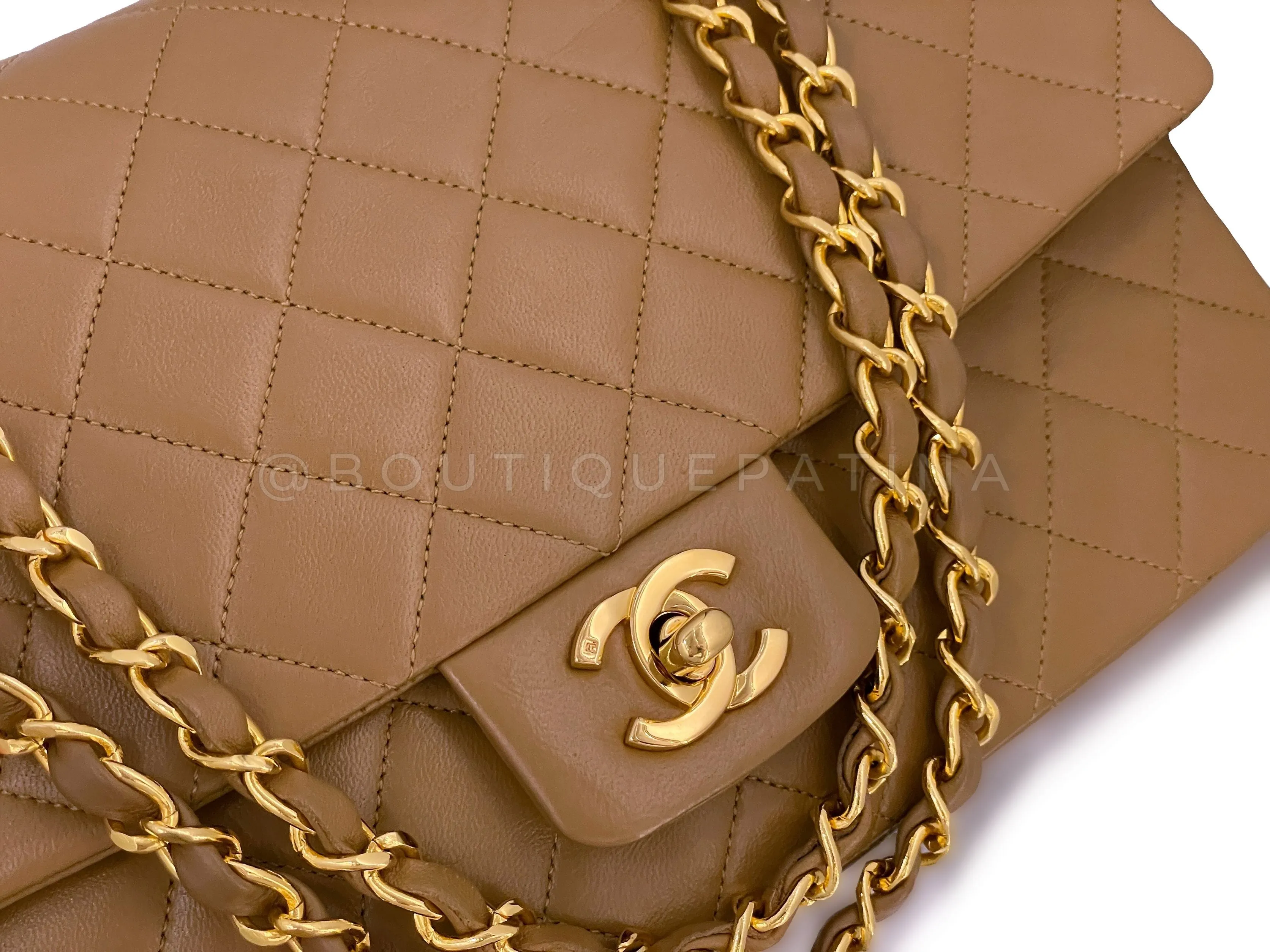 Chanel 1989 Vintage Camel Brown-Beige Classic Medium Flap Bag 24k GHW