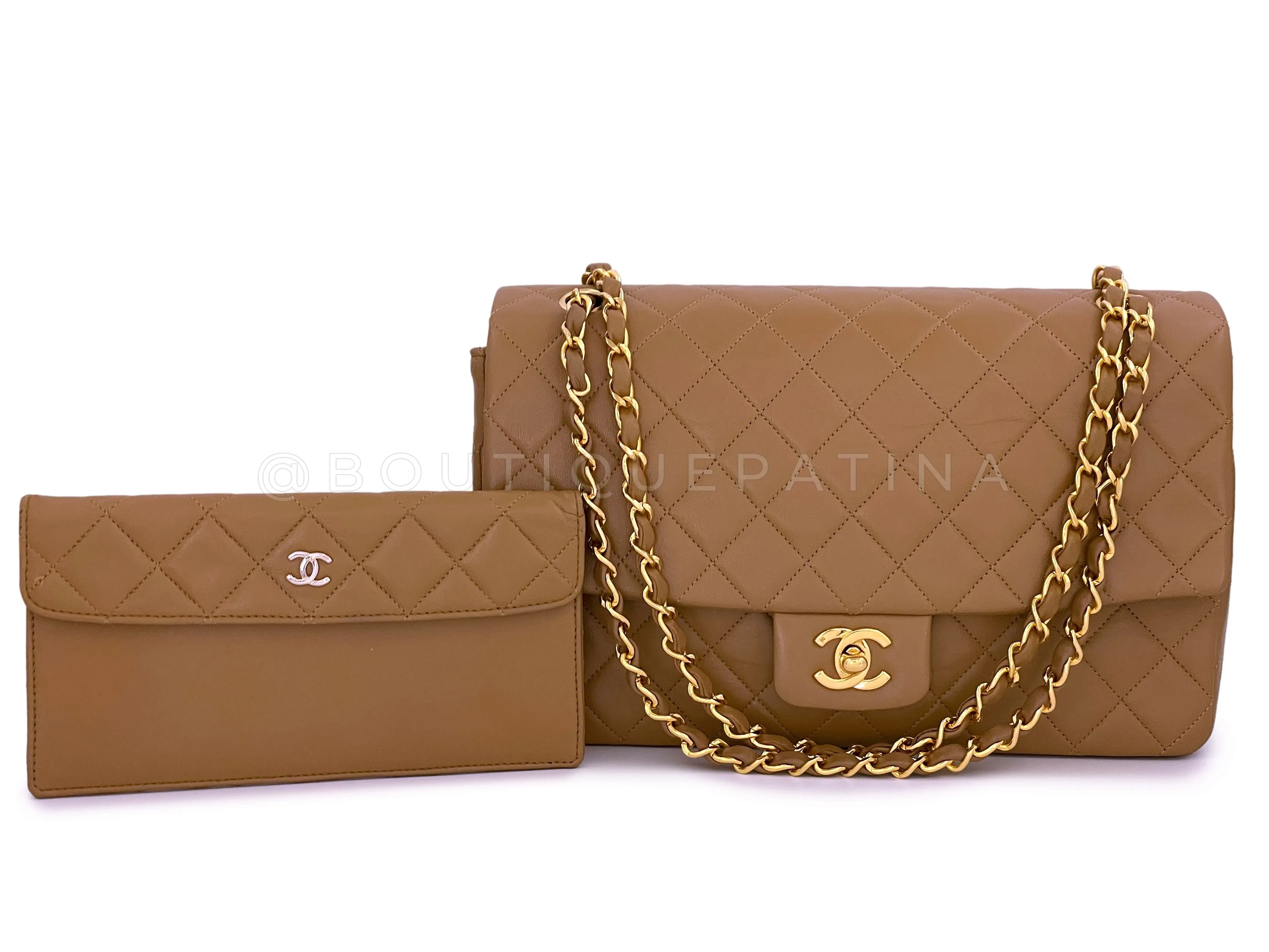 Chanel 1989 Vintage Camel Brown-Beige Classic Medium Flap Bag 24k GHW