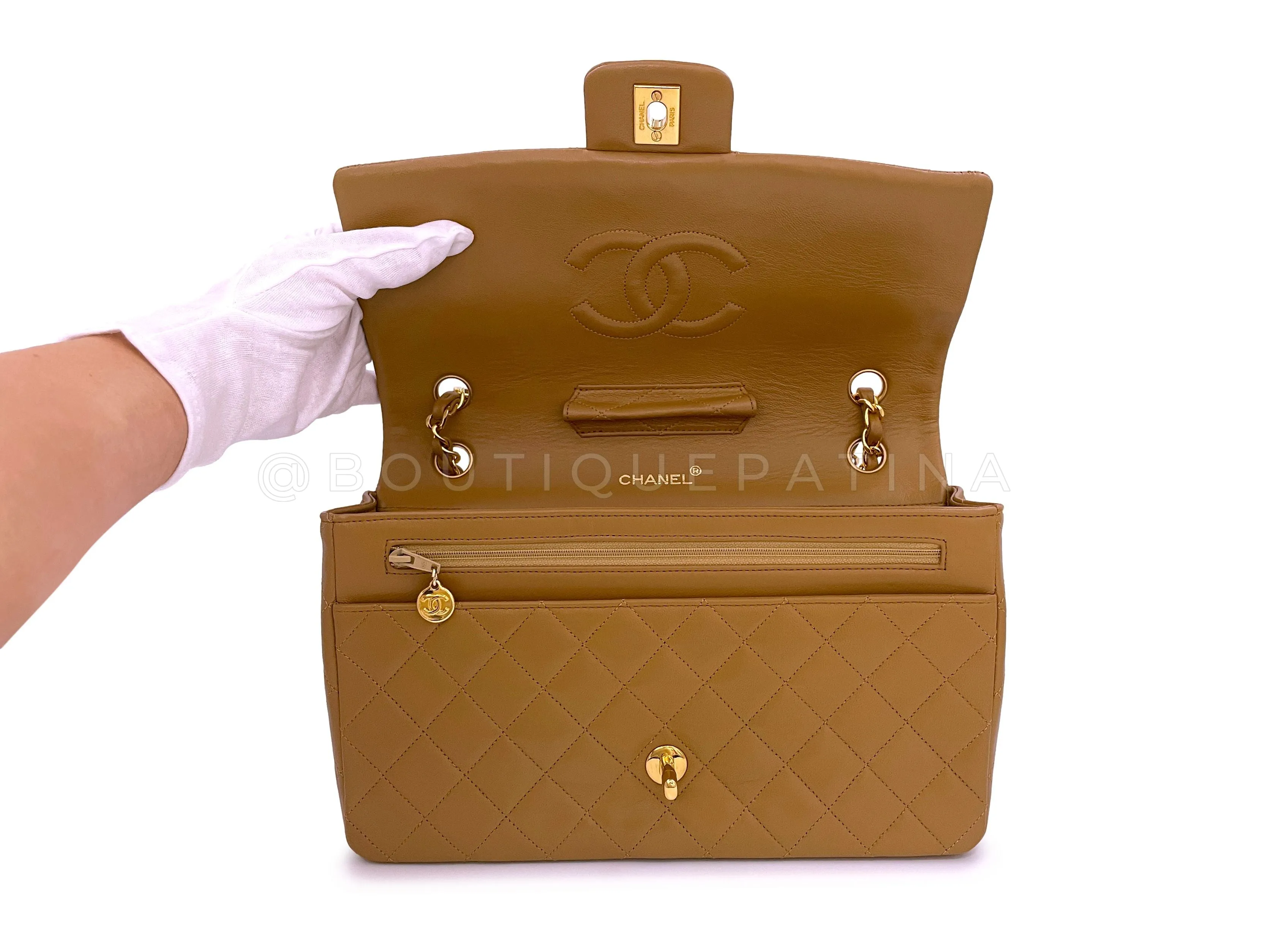 Chanel 1989 Vintage Camel Brown-Beige Classic Medium Flap Bag 24k GHW