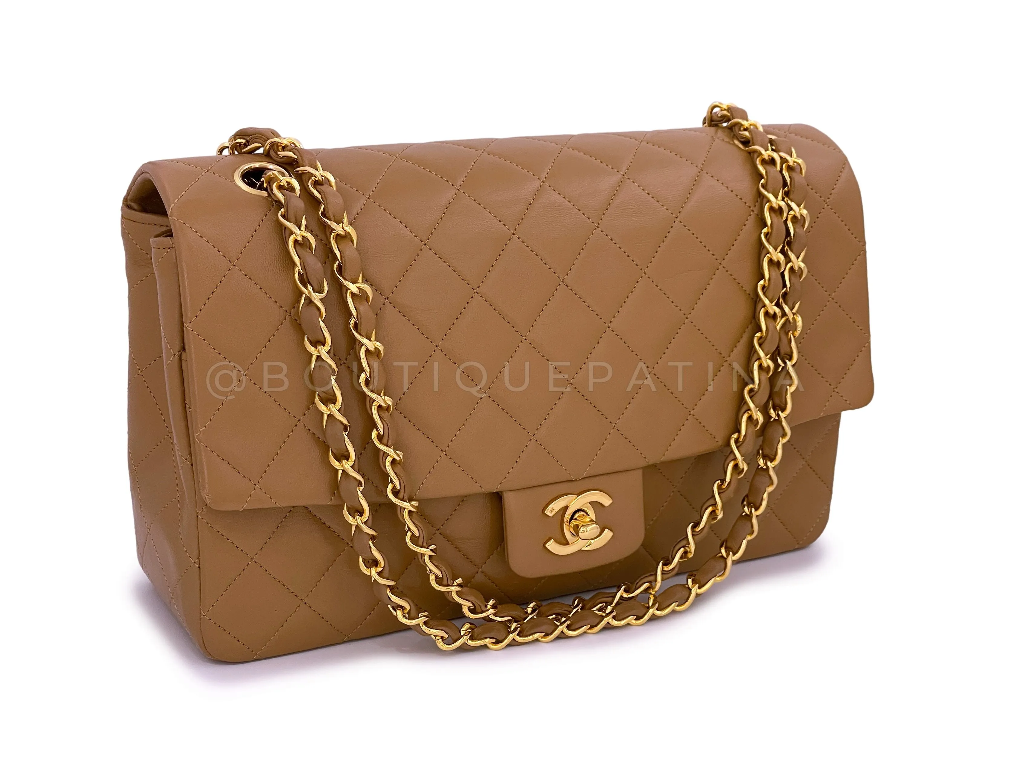 Chanel 1989 Vintage Camel Brown-Beige Classic Medium Flap Bag 24k GHW