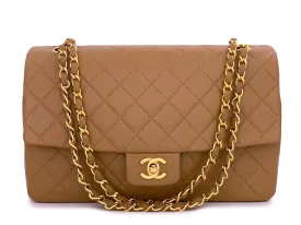 Chanel 1989 Vintage Camel Brown-Beige Classic Medium Flap Bag 24k GHW