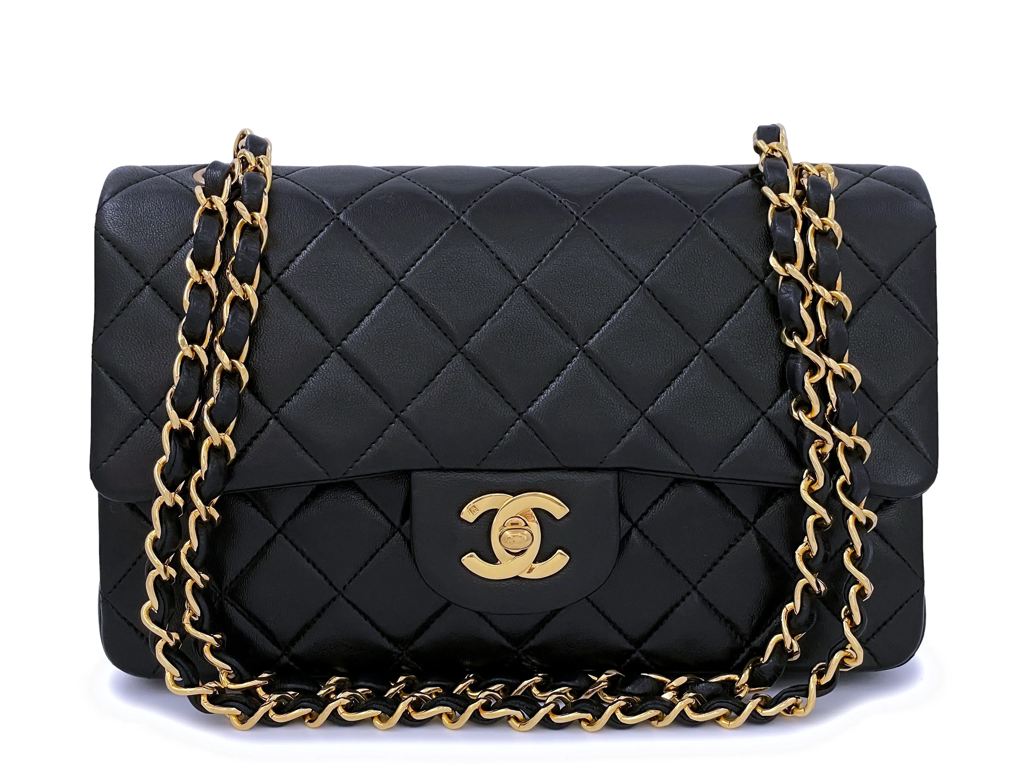 Chanel 1993 Vintage Black Small Classic Double Flap Bag 24k GHW Lambskin