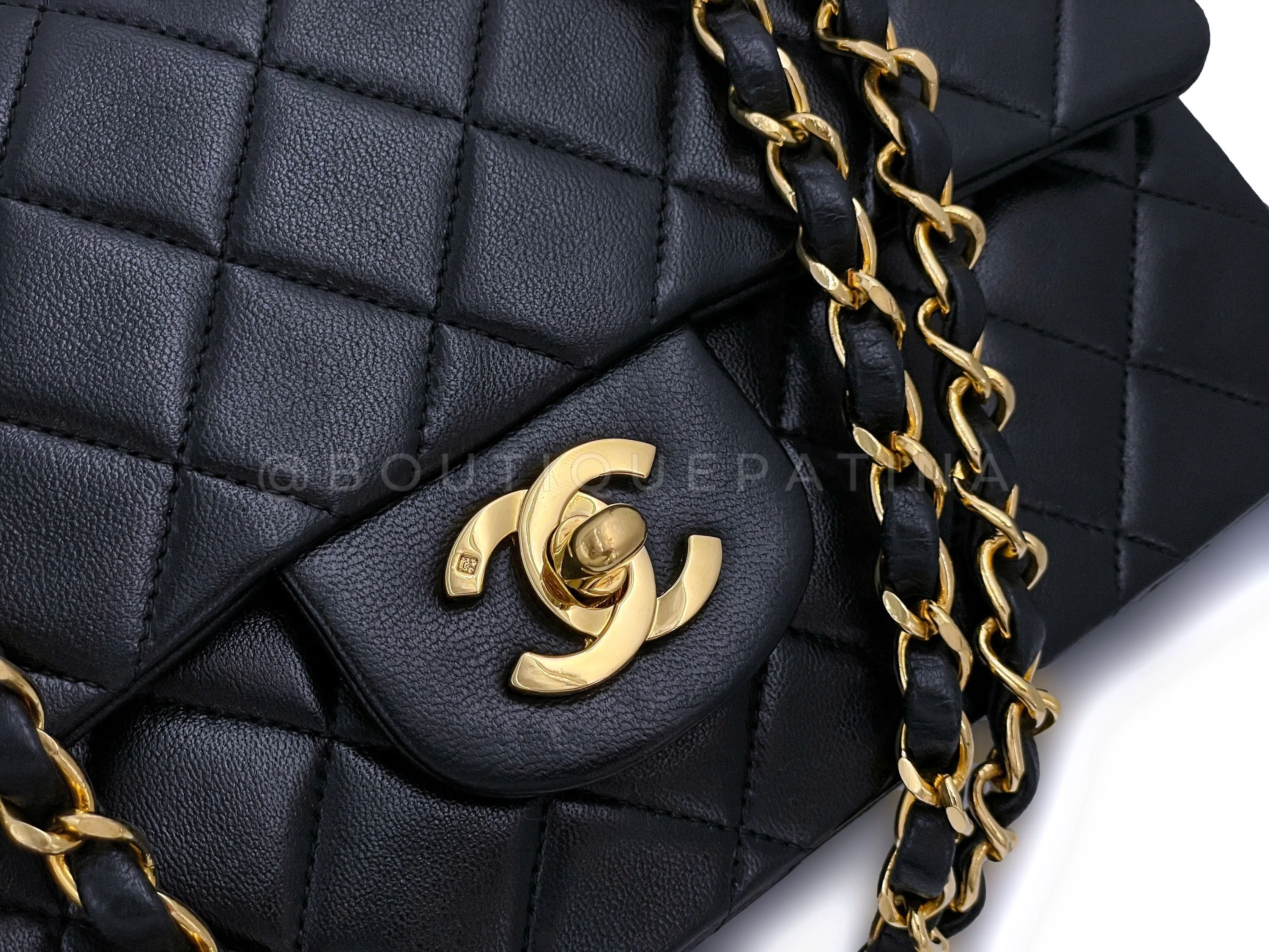 Chanel 1993 Vintage Black Small Classic Double Flap Bag 24k GHW Lambskin