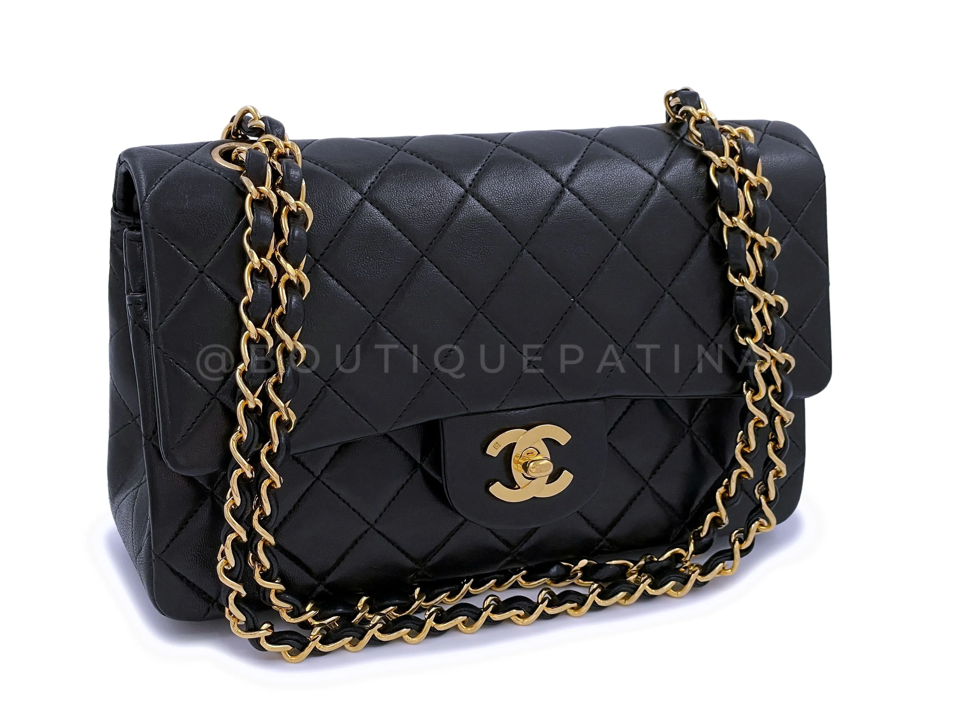 Chanel 1993 Vintage Black Small Classic Double Flap Bag 24k GHW Lambskin