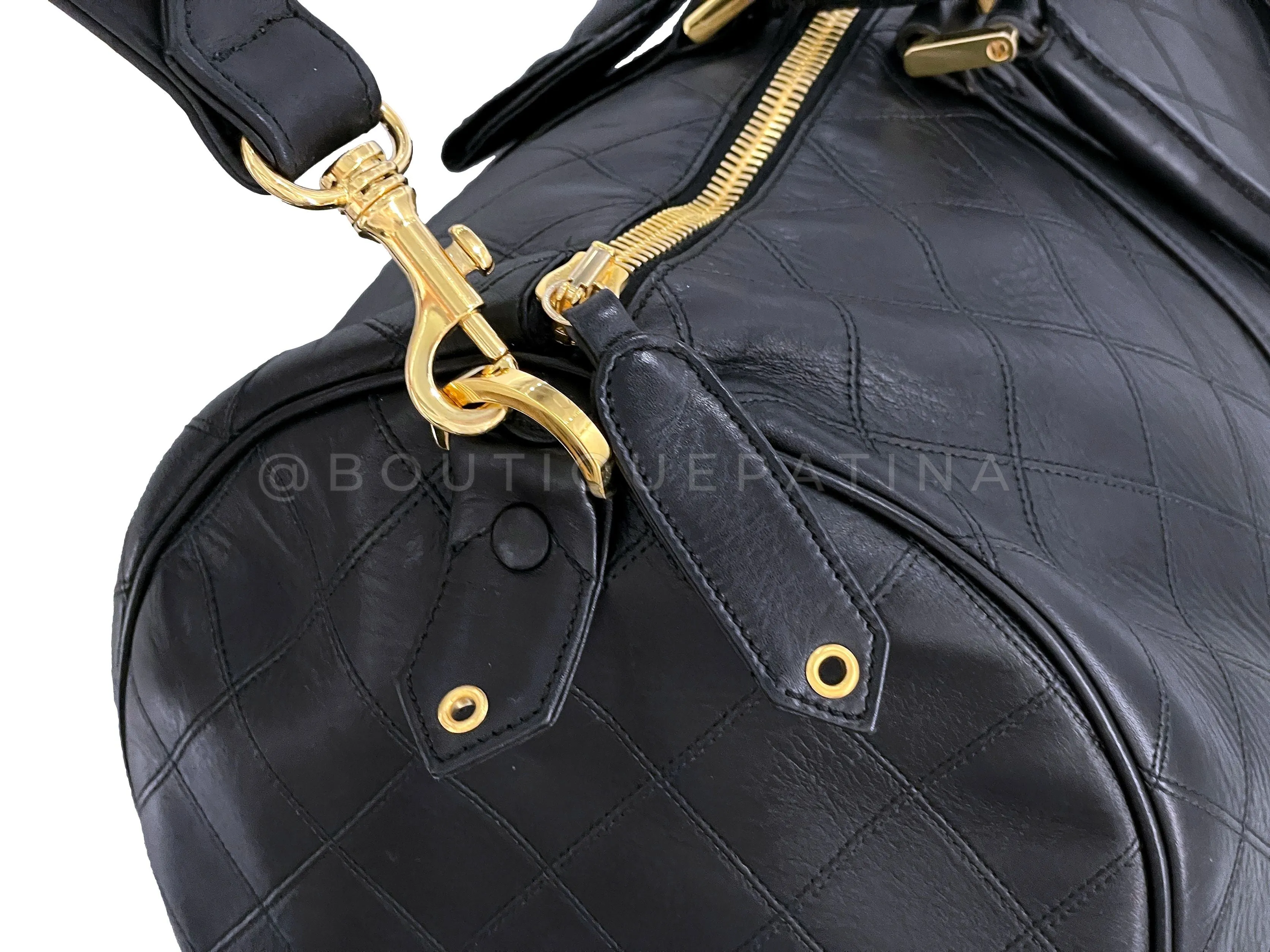 Chanel 1994 Vintage Black Large Quilted Duffle Bag 24k GHW