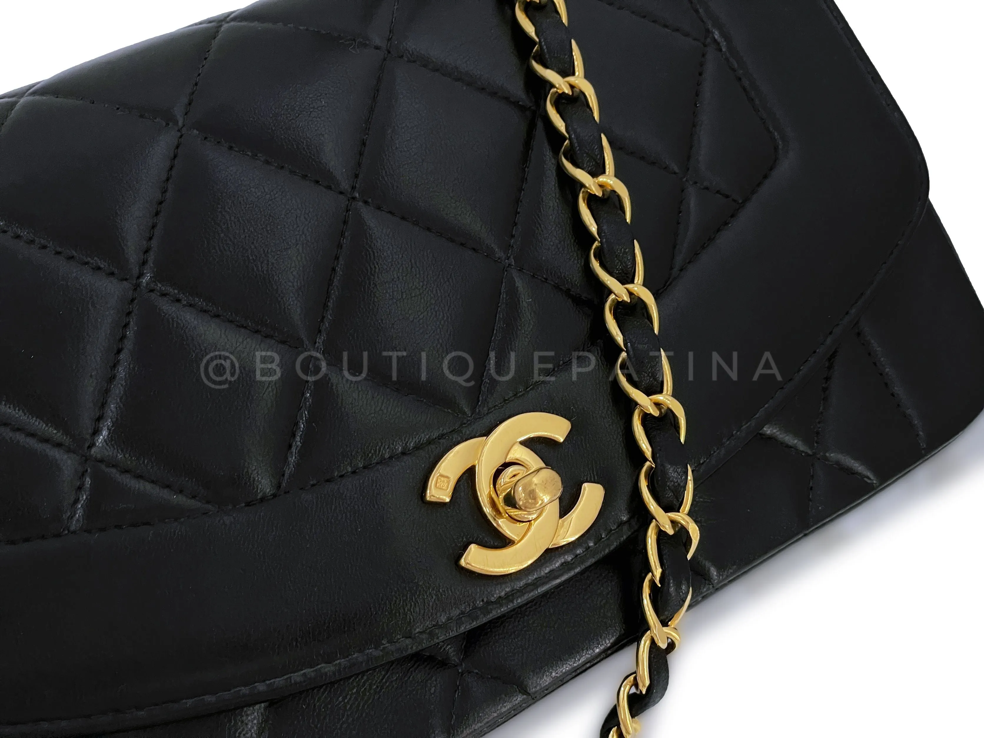 Chanel 1994 Vintage Black Small Diana Flap Bag Lambskin 24k GHW