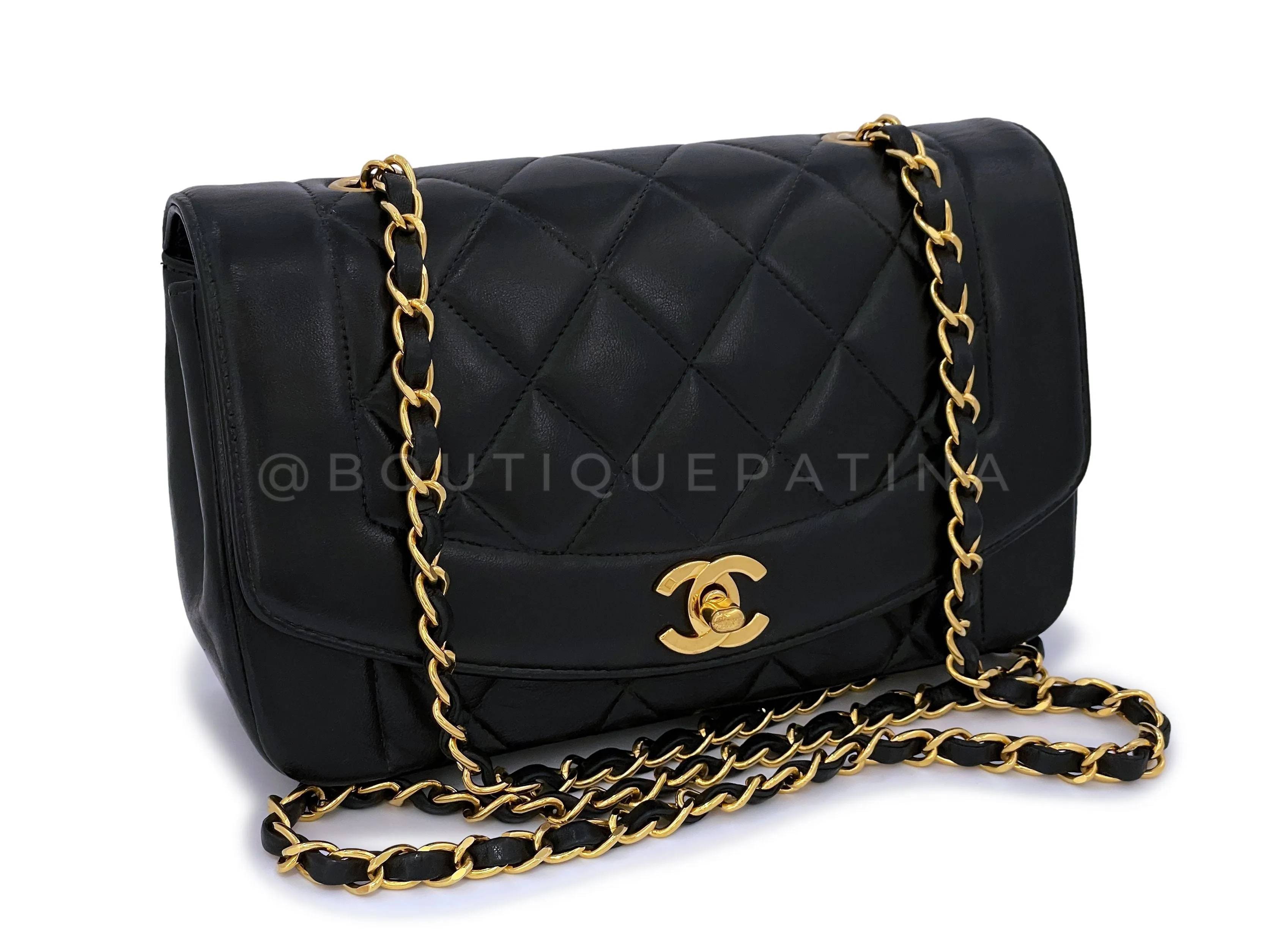 Chanel 1994 Vintage Black Small Diana Flap Bag Lambskin 24k GHW